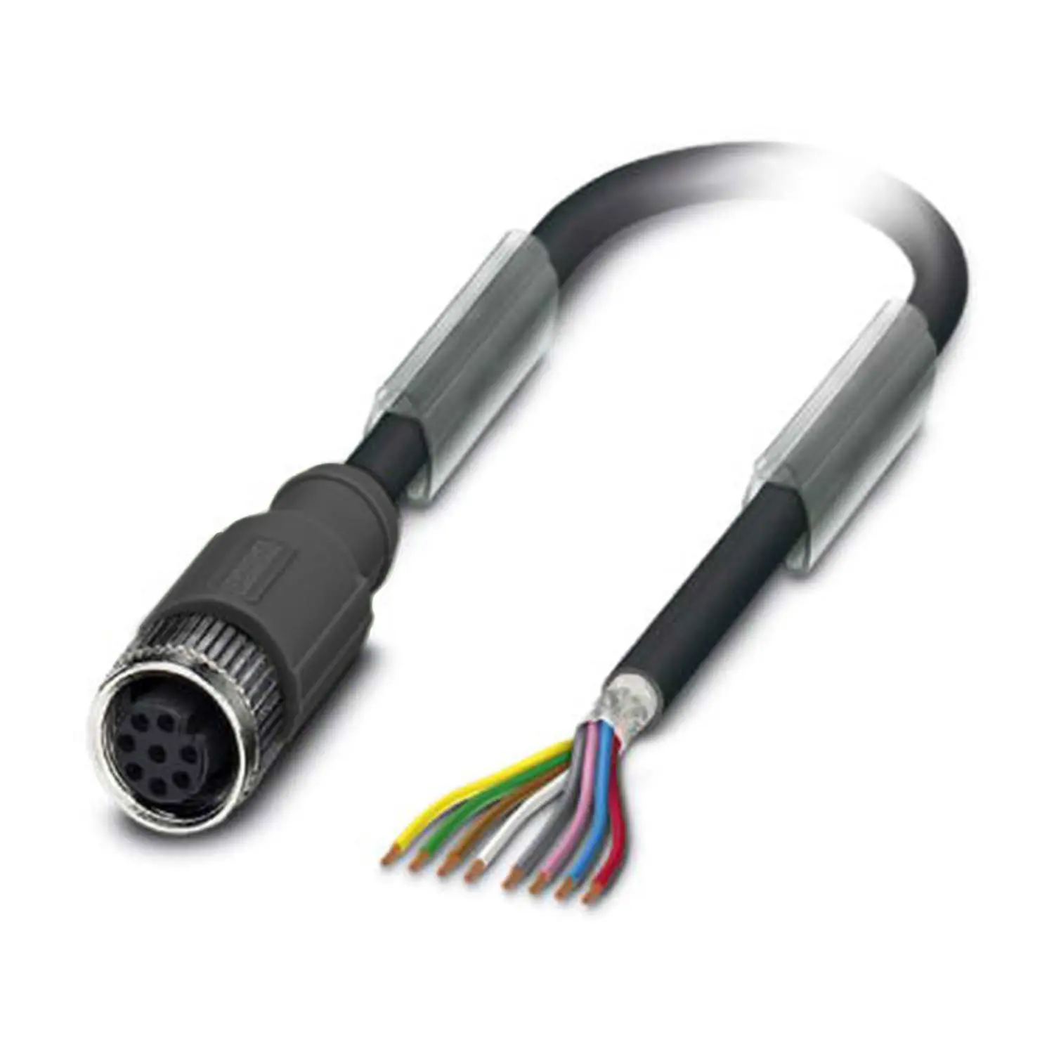 Produktfoto 1 von M12 Sensorleitung PUR 8-polig Buchse gerade geschirmt/schlepp. A-Kodierung, Länge 2,0 Meter schwarzgrau RAL 7021, Kabel Außendurchmesser 5,9mm