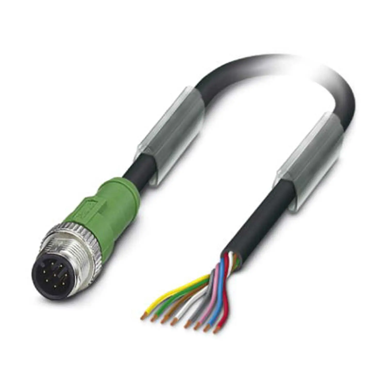 Produktfoto 1 von M12 Sensorleitung PUR 8-polig Stift gerade schleppkettenfähig A-Kodierung, Länge 9,0 Meter schwarzgrau RAL 7021, Kabel Außendurchmesser 5,9mm