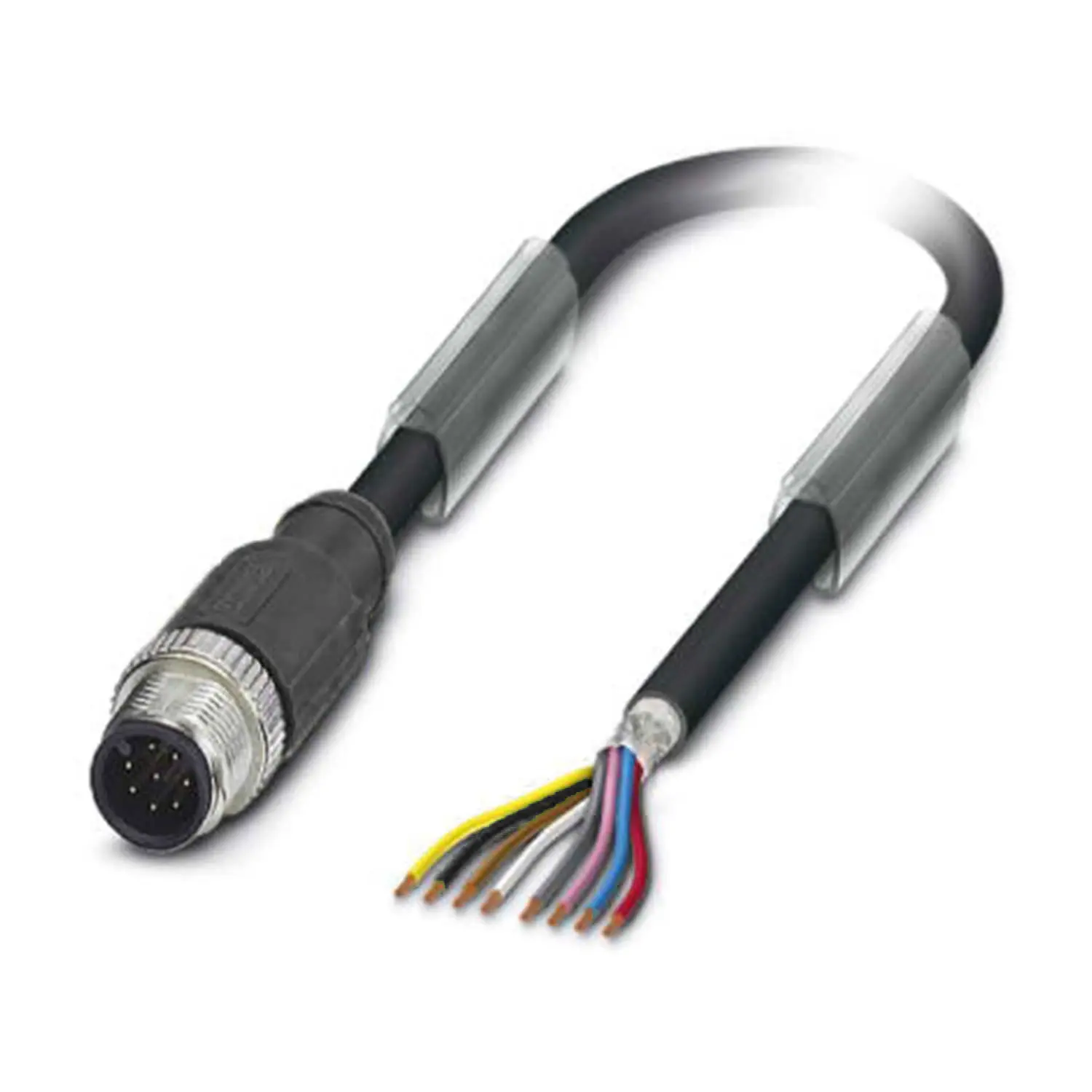 Produktfoto 1 von M12 Sensorleitung PUR 8-polig Stift gerade geschirmt/schlepp. A-Kodierung, Länge 2,0 Meter schwarzgrau RAL 7021, Kabel Außendurchmesser 5,9mm