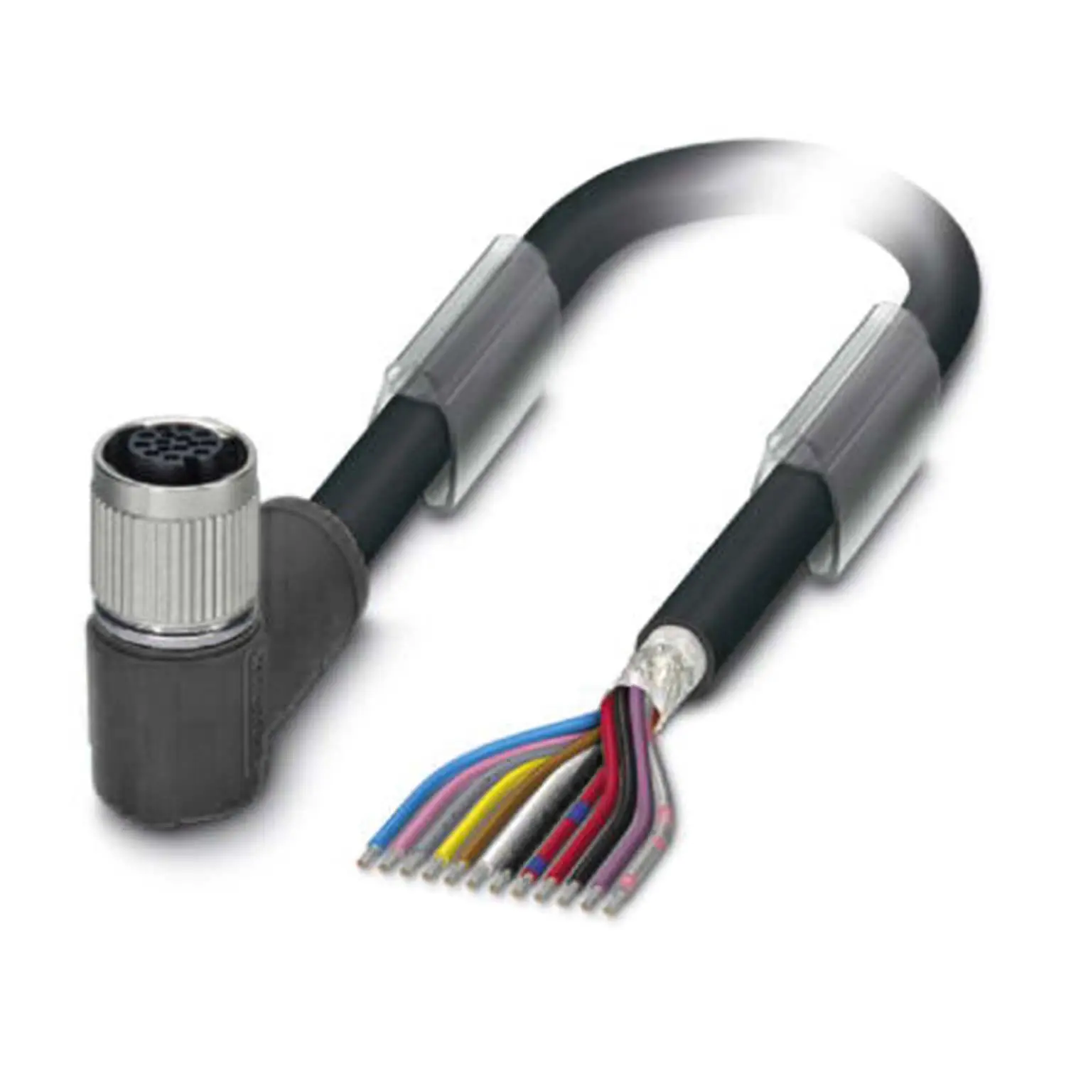 Produktfoto 1 von M12 Sensorleitung PUR 12-polig Buchse gewinkelt geschirmt/schlepp. A-Kodierung, Länge 7,0 Meter tiefschwarz RAL 9005, Kabel Außendurchmesser 8,5mm