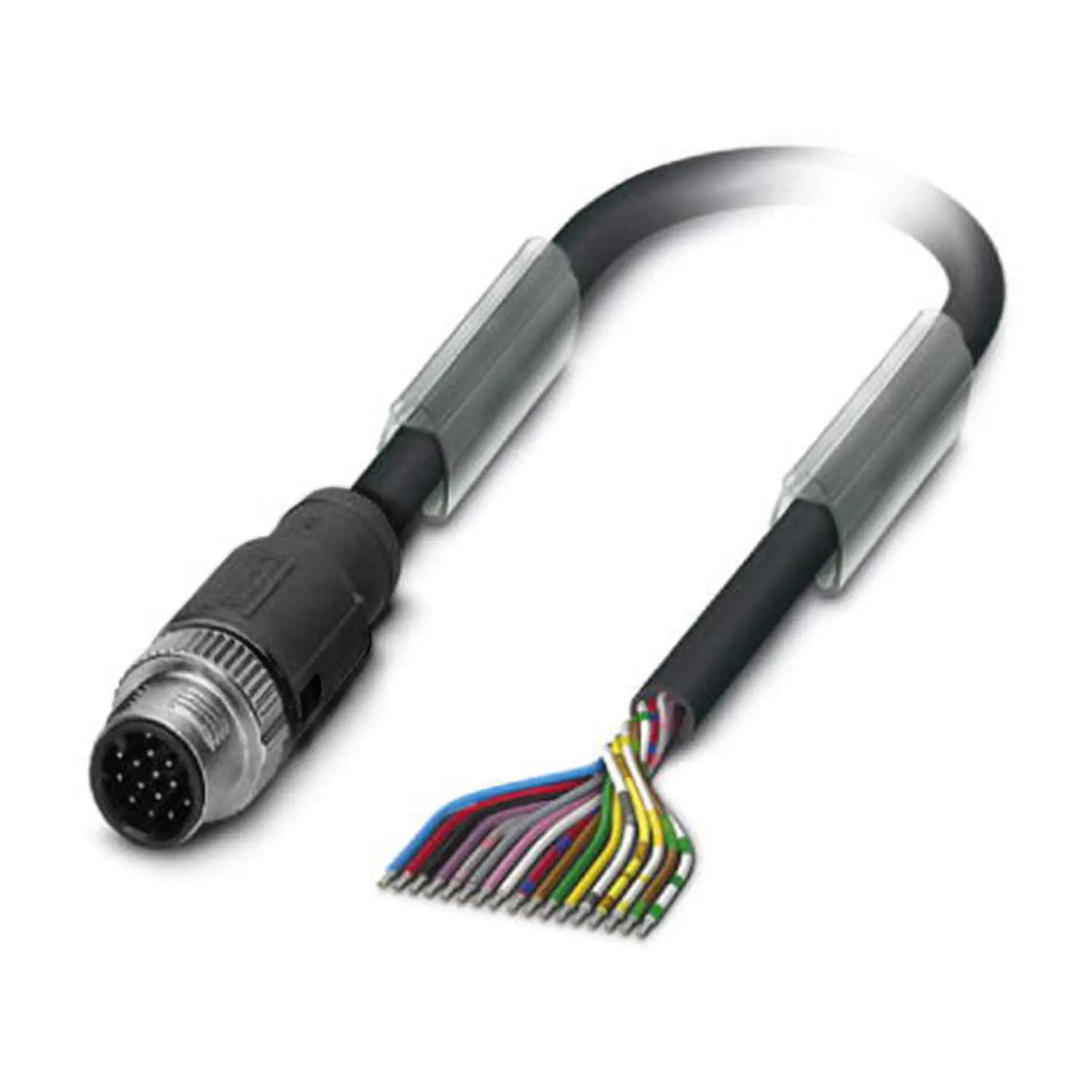 Produktfoto 1 von M12 Sensorleitung PUR 17-polig Stift gerade schleppkettenfähig A-Kodierung, Länge 7,0 Meter tiefschwarz RAL 9005, Kabel Außendurchmesser 8,0mm