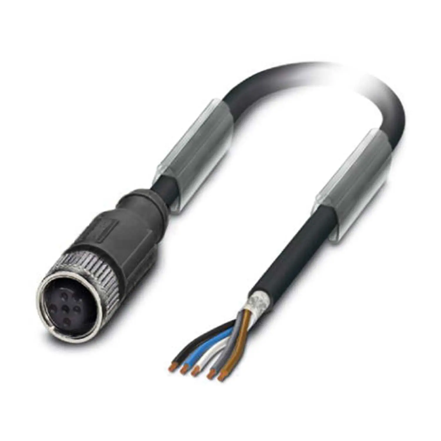 Produktfoto 1 von M12 Sensorleitung PUR 5-polig Buchse gerade geschirmt/schlepp. A-Kodierung, Länge 9,0 Meter schwarzgrau RAL 7021, Kabel Außendurchmesser 5,3mm