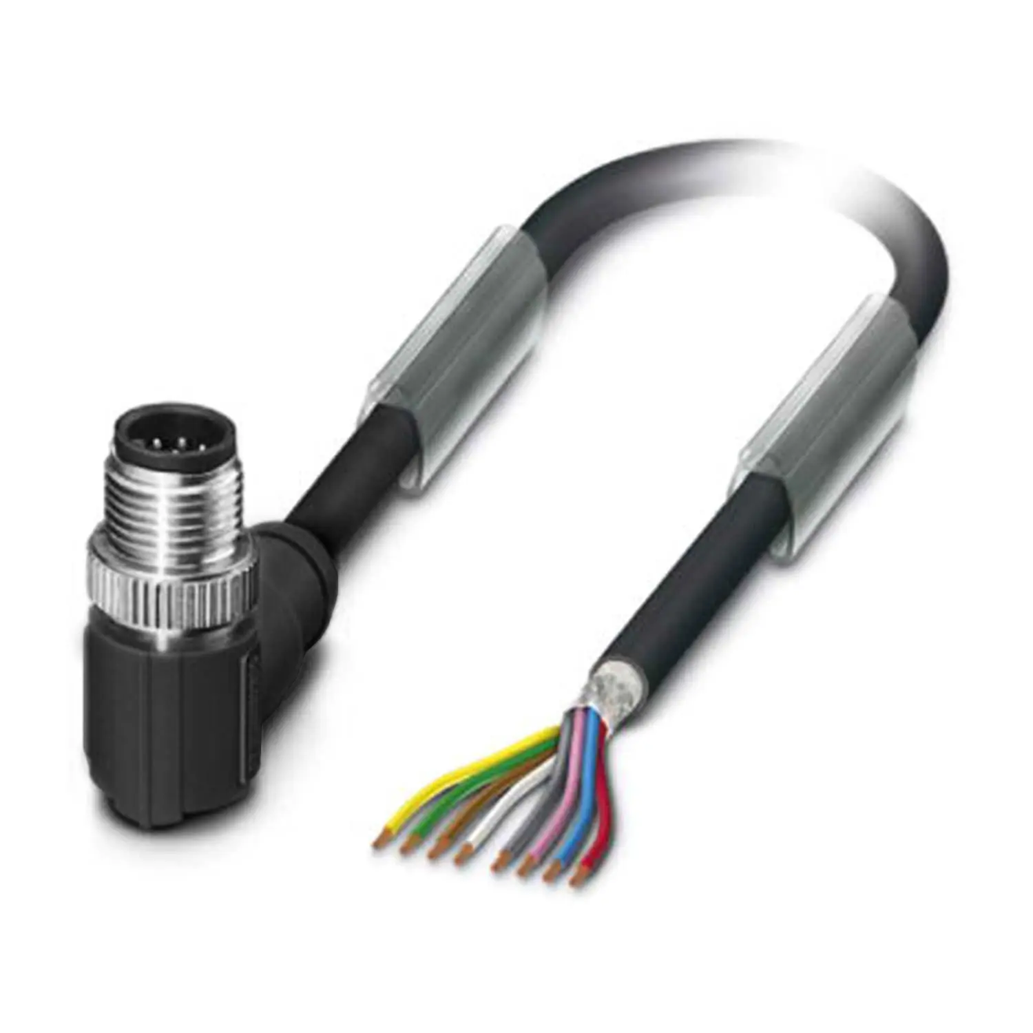 Produktfoto 1 von M12 Sensorleitung PUR 8-polig Stift gewinkelt geschirmt/schlepp. A-Kodierung, Länge 4,0 Meter schwarzgrau RAL 7021, Kabel Außendurchmesser 5,9mm