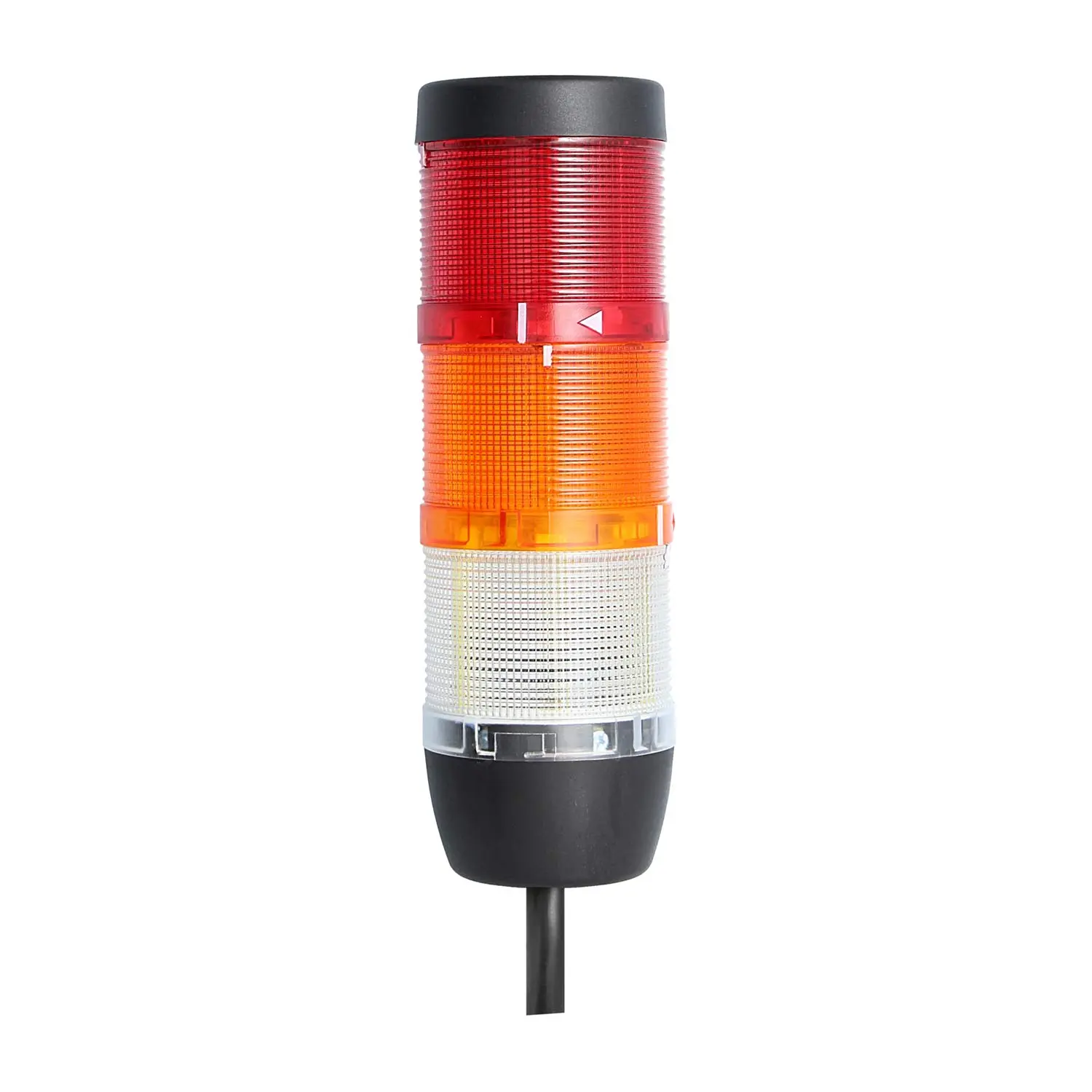 Produktfoto 1 von 135207 STEX24 Signalsäule weiß-gelb-rot, 70mm, 24V AC/DC, LED-Dauerlicht Kabel 2,5 Meter, SS70-OB3/24 149 Anschlusstechnik: Anschlusskabel