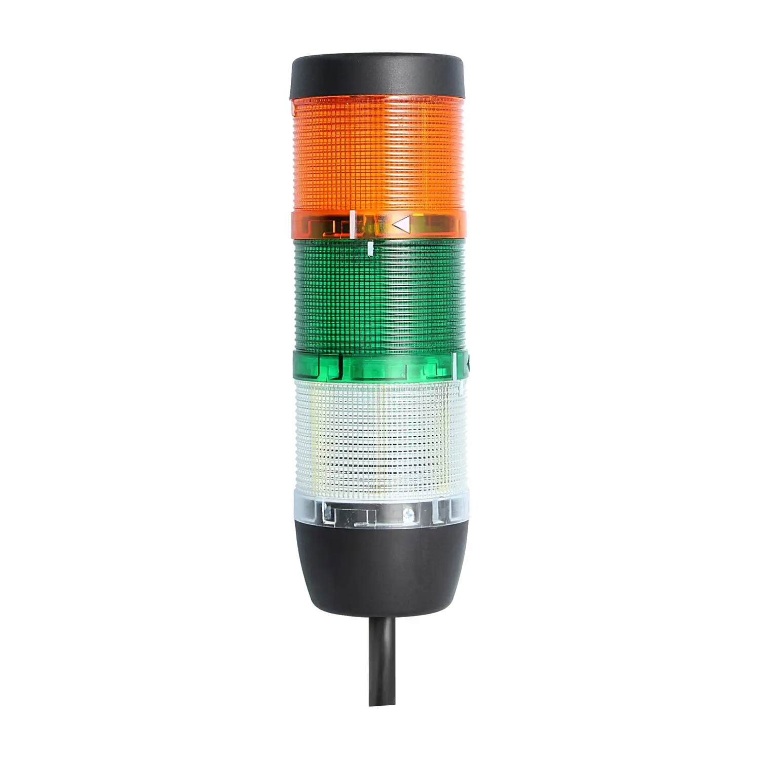 Produktfoto 1 von 135215 STEX24 Signalsäule weiß-grün-gelb, 70mm, 24V AC/DC, LED-Blinklicht Kabel 2,5 Meter, SS70-OB3/24 157 Anschlusstechnik: Anschlusskabel