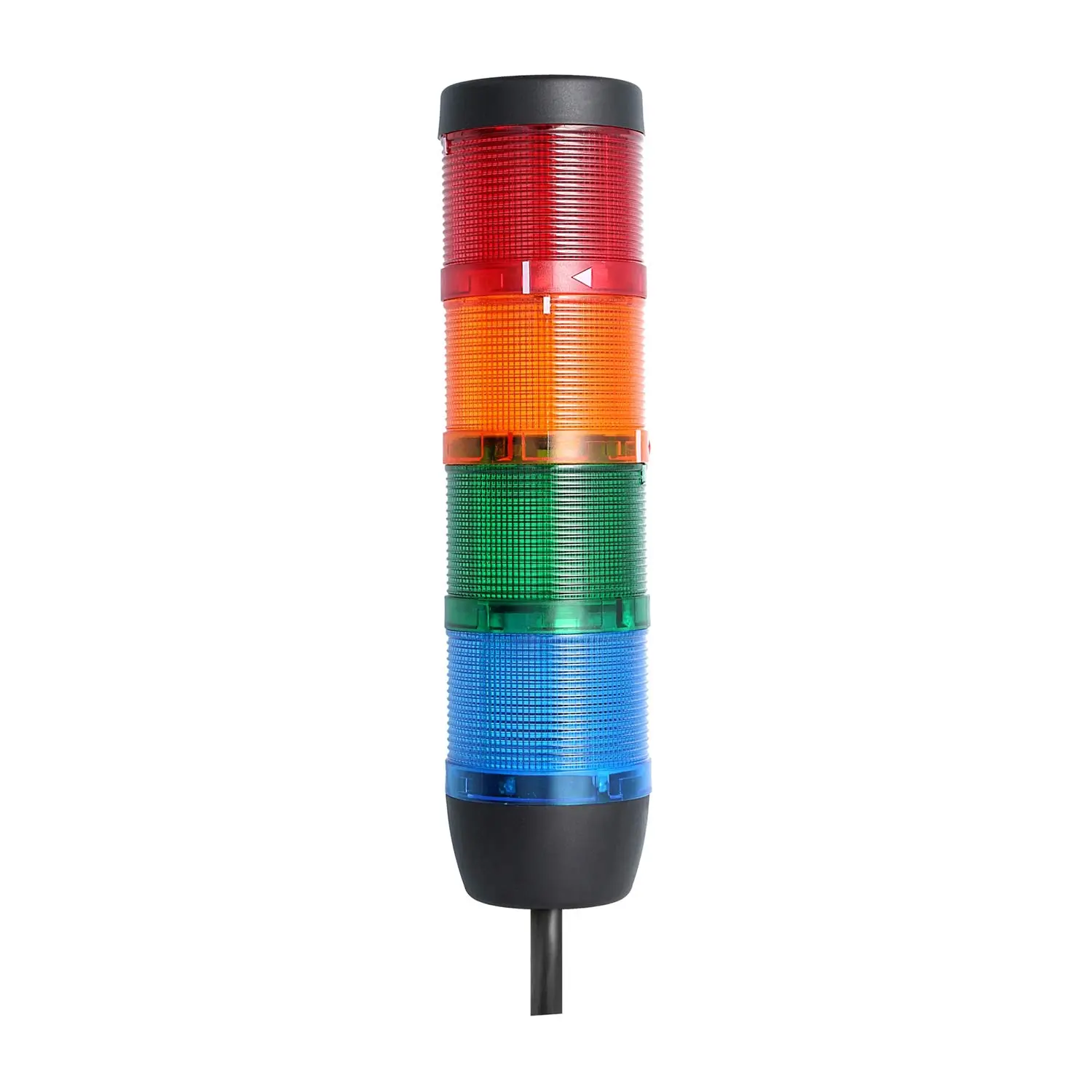 Produktfoto 1 von 135222 STEX24 Signalsäule blau-grün-gelb-rot, 70mm, 24V AC/DC, LED-Dauerlicht Kabel 2,5 Meter, SS70-OB4/24 124 Anschlusstechnik: Anschlusskabel