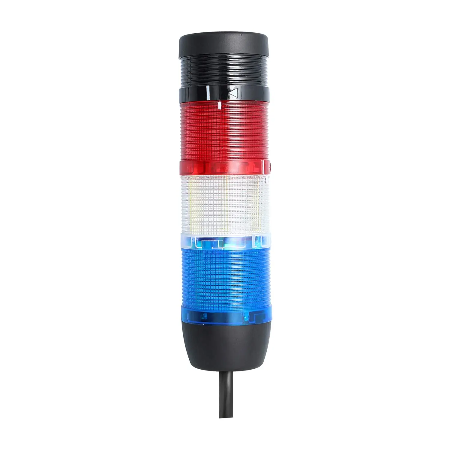Produktfoto 1 von 135261 STEX24 Signalsäule blau-weiß-rot, 70mm, 24V AC/DC, LED-Dauerlicht mit Summer, Kabel 2,5 Meter, SS70-B3/24 141 Lautstärke 90 db