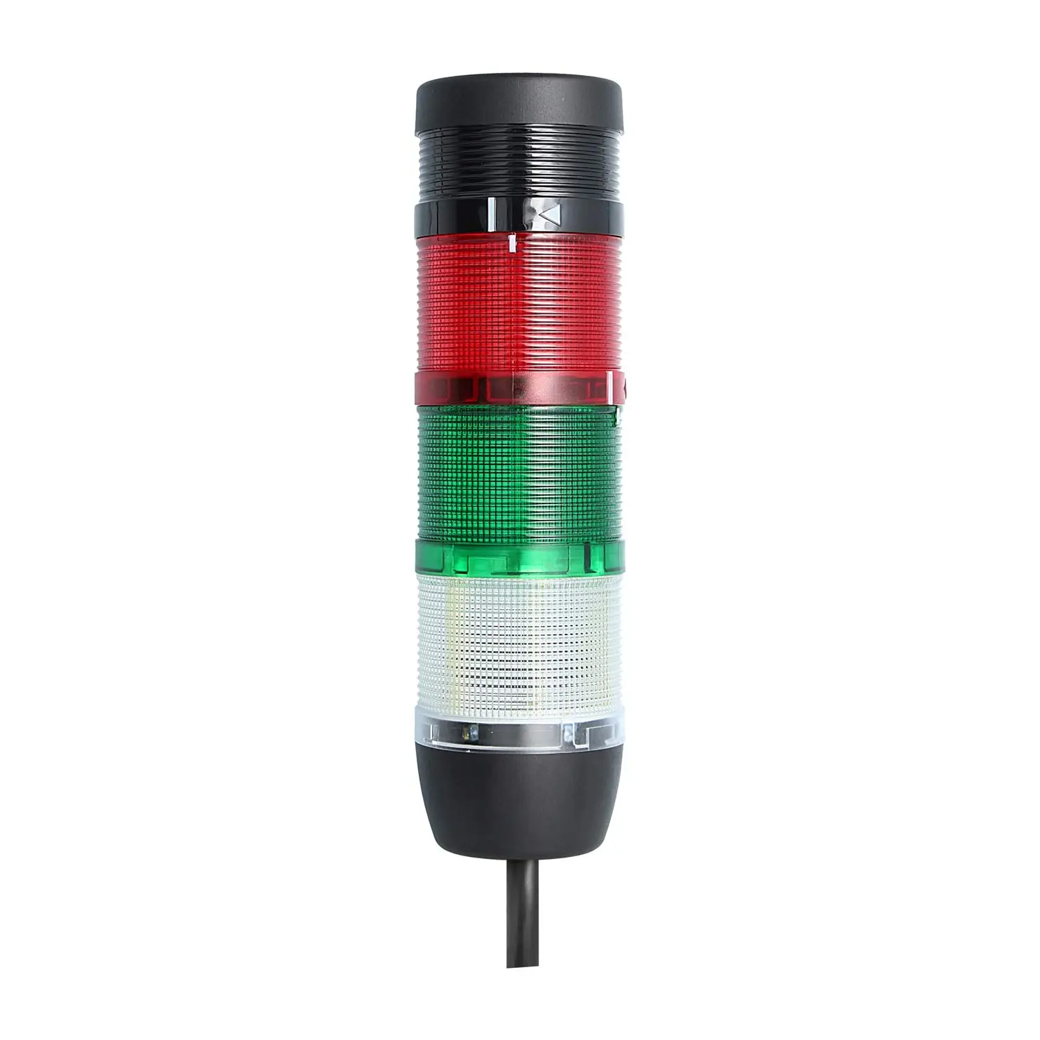 Produktfoto 1 von 135278 STEX24 Signalsäule weiß-grün-rot, 70mm, 24V AC/DC, LED-Blinklicht mit Summer, Kabel 2,5 Meter, SS70-B3/24 158 Lautstärke 90 db