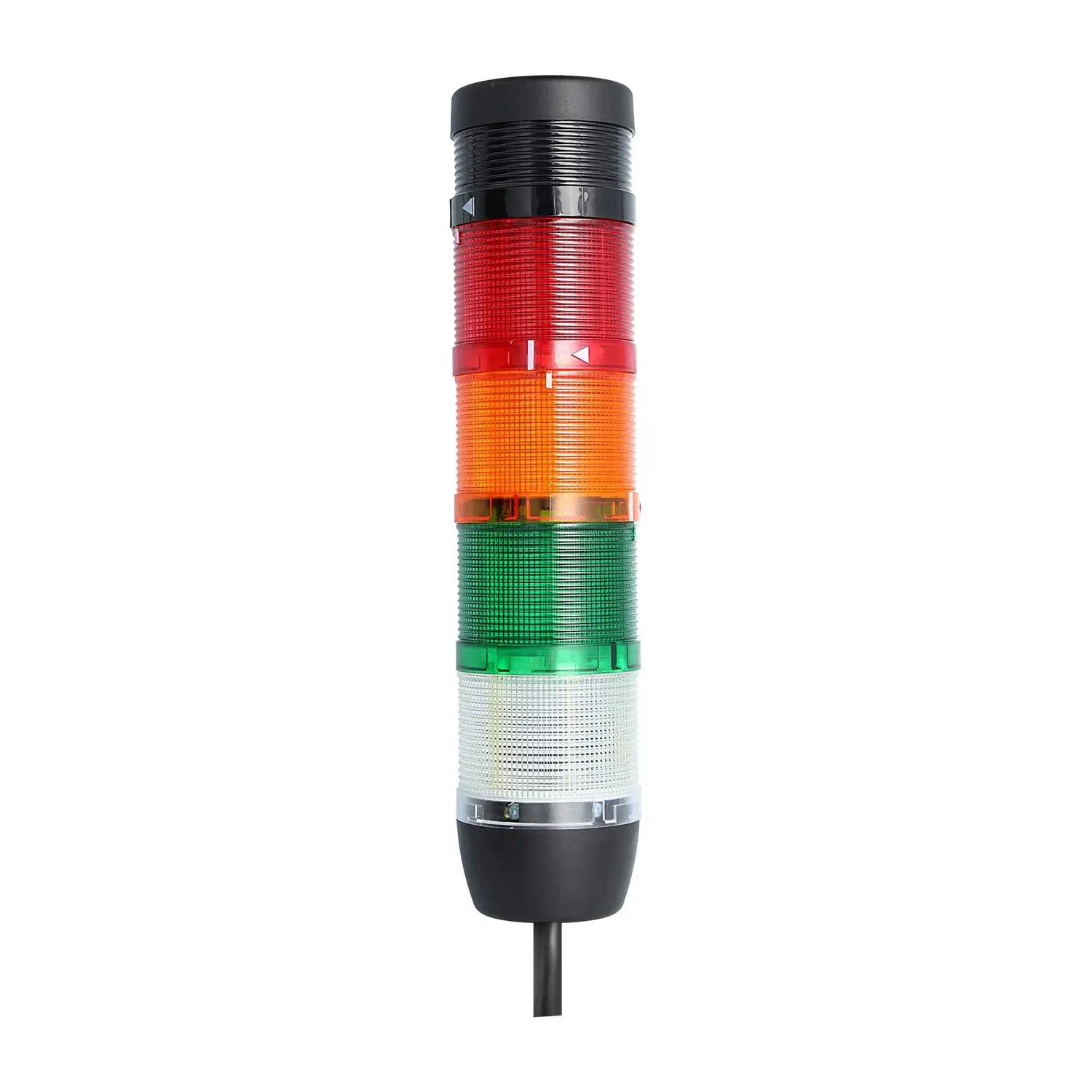 Produktfoto 1 von 135290 STEX24 Signalsäule weiß-grün-gelb-rot, 70mm, 24V AC/DC, LED-Blinklicht mit Summer, Kabel 2,5 Meter, SS70-B4/24 130 Lautstärke 90 db