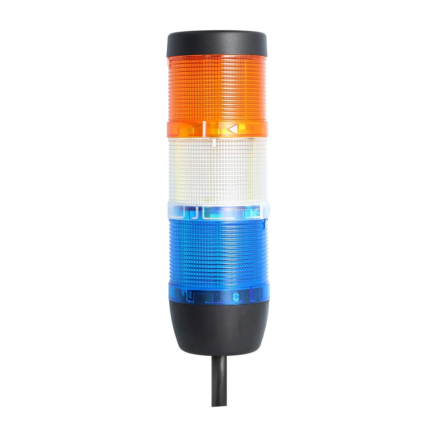 Produktfoto 1 von 135447 STEX24 Signalsäule blau-weiß-gelb, 70mm, 24V AC/DC, LED-Dauerlicht Kabel 10,0 Meter, SS70-OB3/24 163 Anschlusstechnik: Anschlusskabel