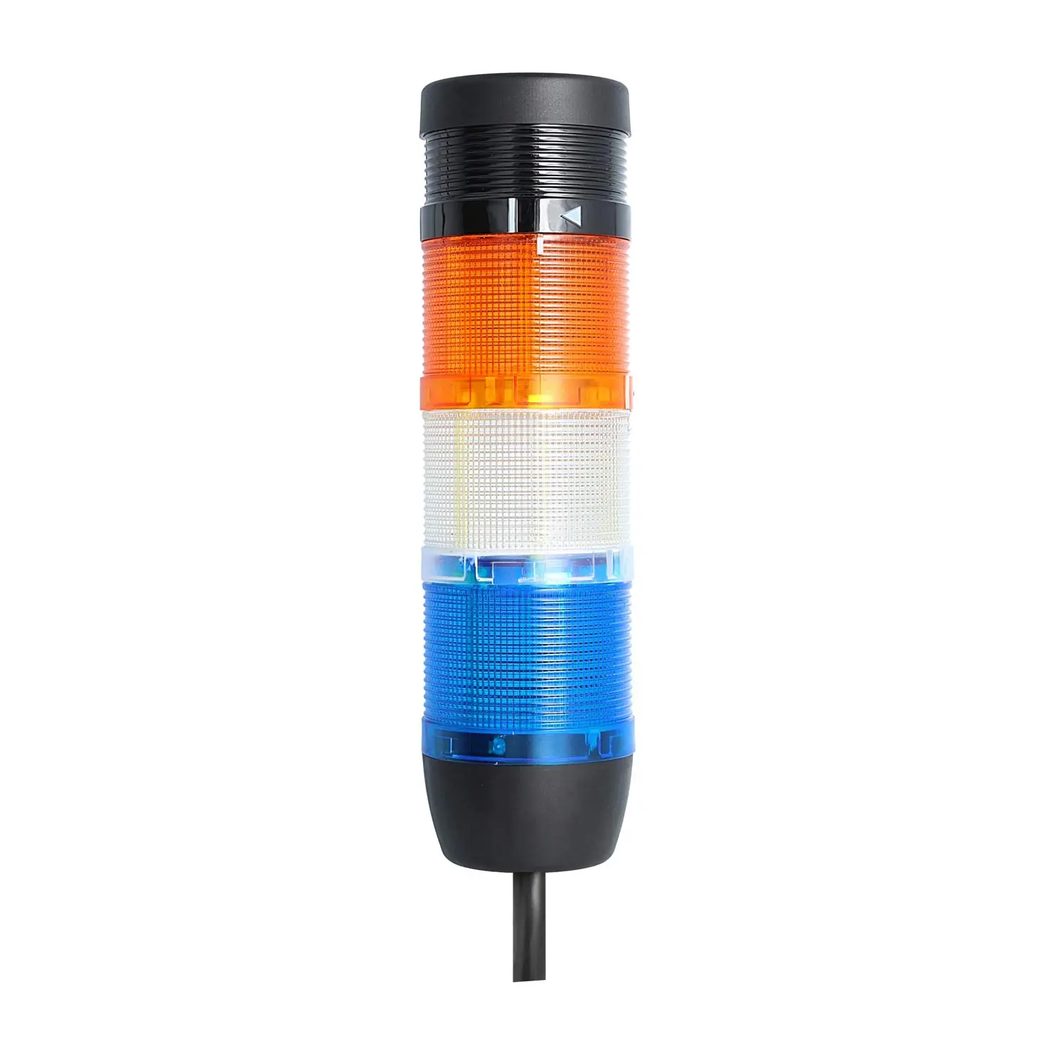 Produktfoto 1 von 135509 STEX24 Signalsäule blau-weiß-gelb, 70mm, 24V AC/DC, LED-Dauerlicht mit Summer, Kabel 10,0 Meter, SS70-B3/24 163 Lautstärke 90 db