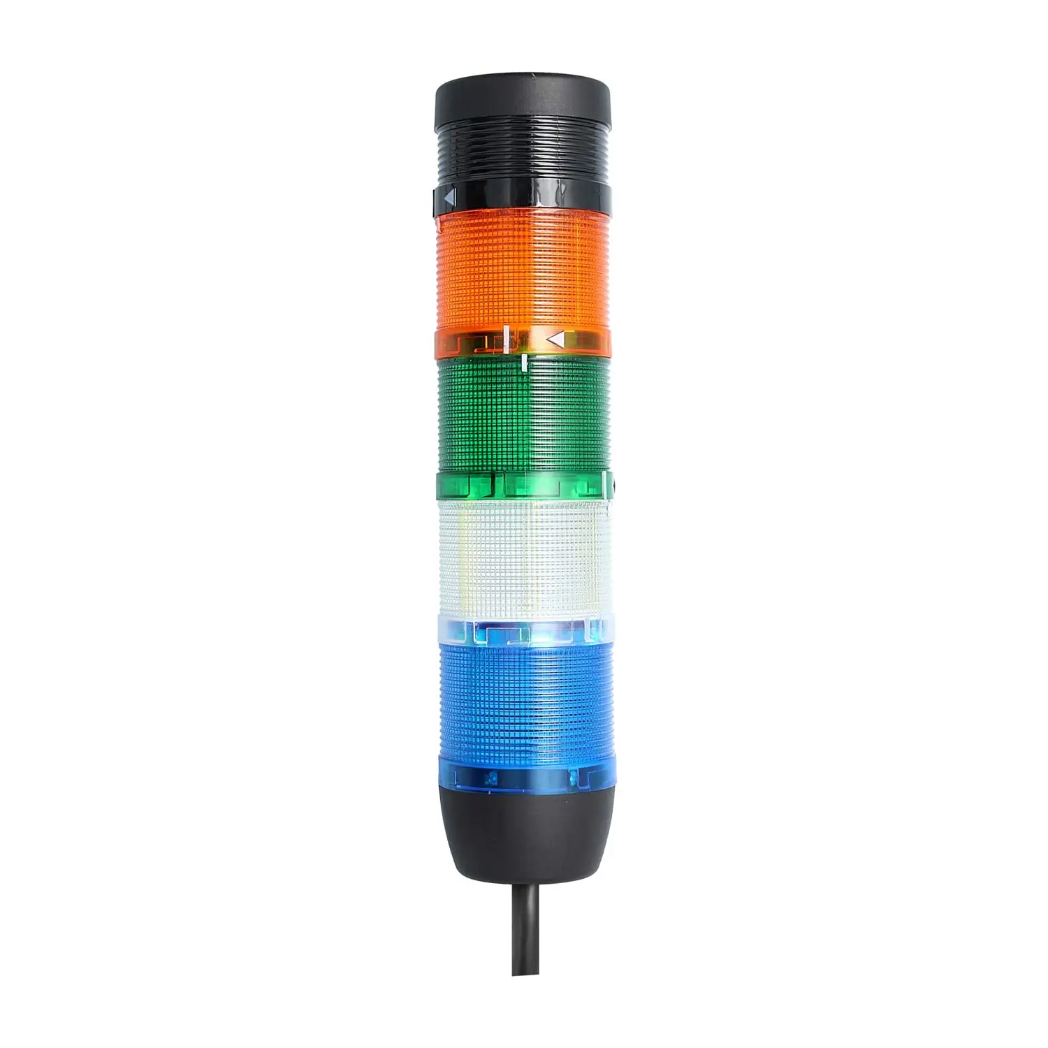Produktfoto 1 von 135532 STEX24 Signalsäule blau-weiß-grün-gelb, 70mm, 24V AC/DC, LED-Blinklicht mit Summer, Kabel 10,0 Meter, SS70-B4/24 136 Lautstärke 90 db