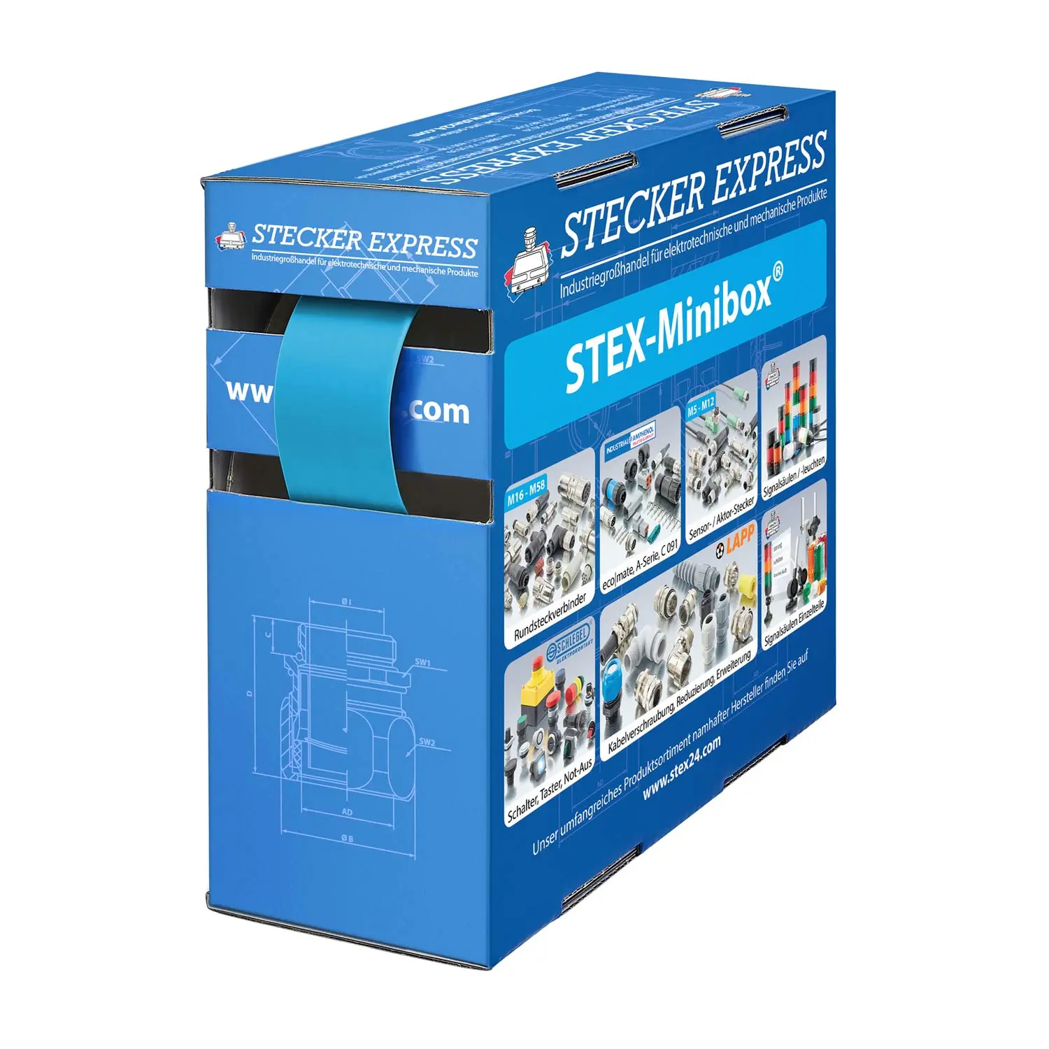 Produktfoto 1 von 136321 STEX24 Schrumpfschlauch 2:1, Minibox mit 4,8m, blau 16,0/8,0mm, 5/8 Zoll, WSB2 Schrumpftemperatur mind. 110°C, vollständig bei mind. 120°C