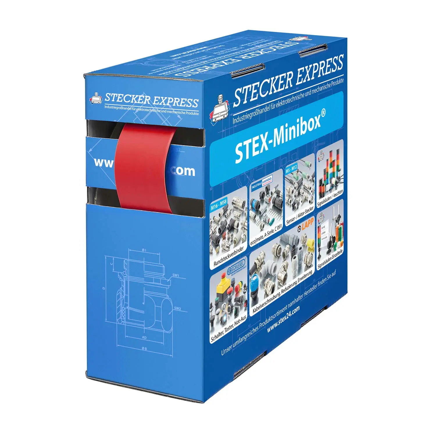 Produktfoto 1 von 136334 STEX24 Schrumpfschlauch 2:1, Minibox mit 4,0m, rot 19,0/9,5mm, 3/4 Zoll, WSB2 Schrumpftemperatur mind. 110°C, vollständig bei mind. 120°C