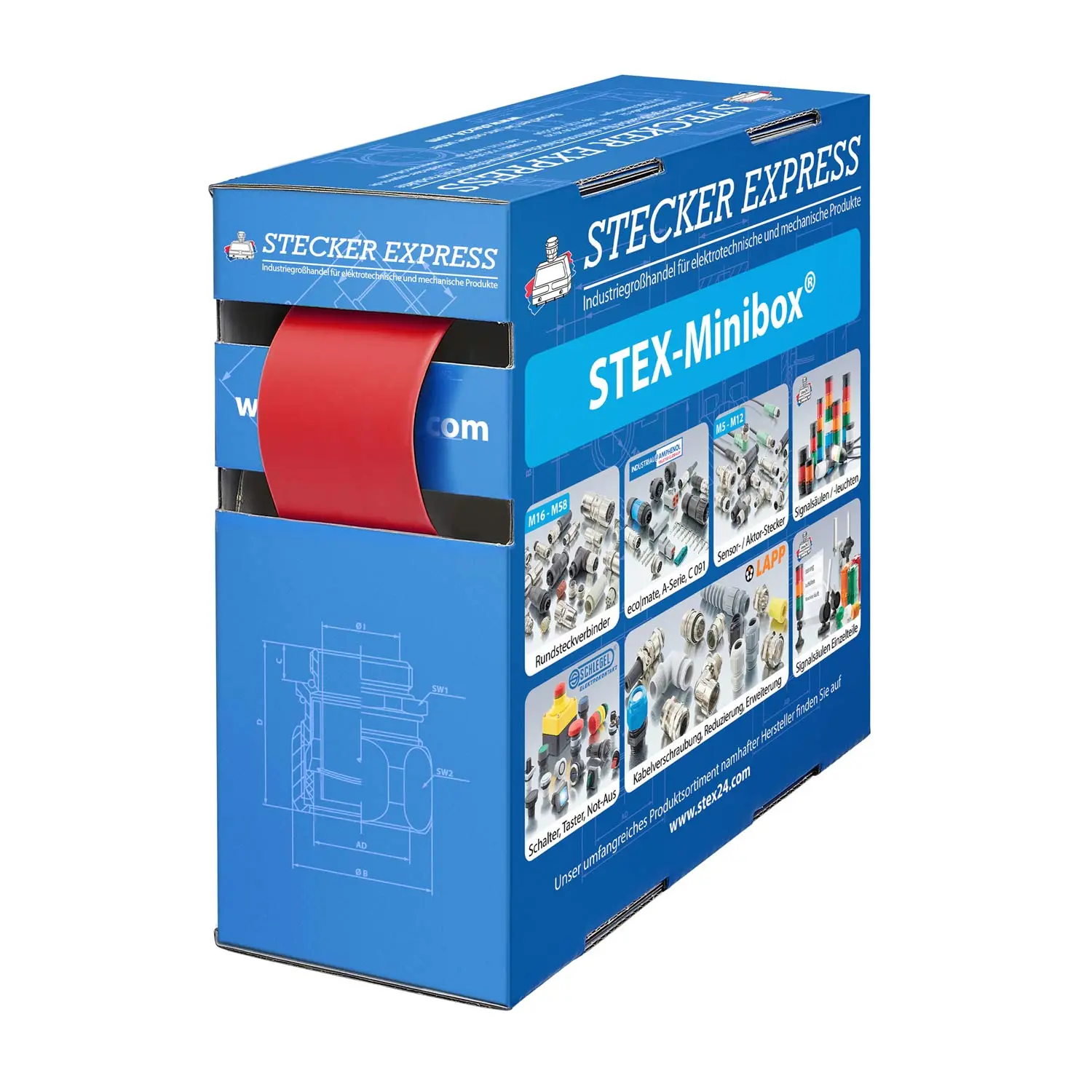 Produktfoto 1 von 136335 STEX24 Schrumpfschlauch 2:1, Minibox mit 2,8m, rot 25,4/12,7mm, 1 Zoll, WSB2 Schrumpftemperatur mind. 70°C, vollständig bei mind. 100°C