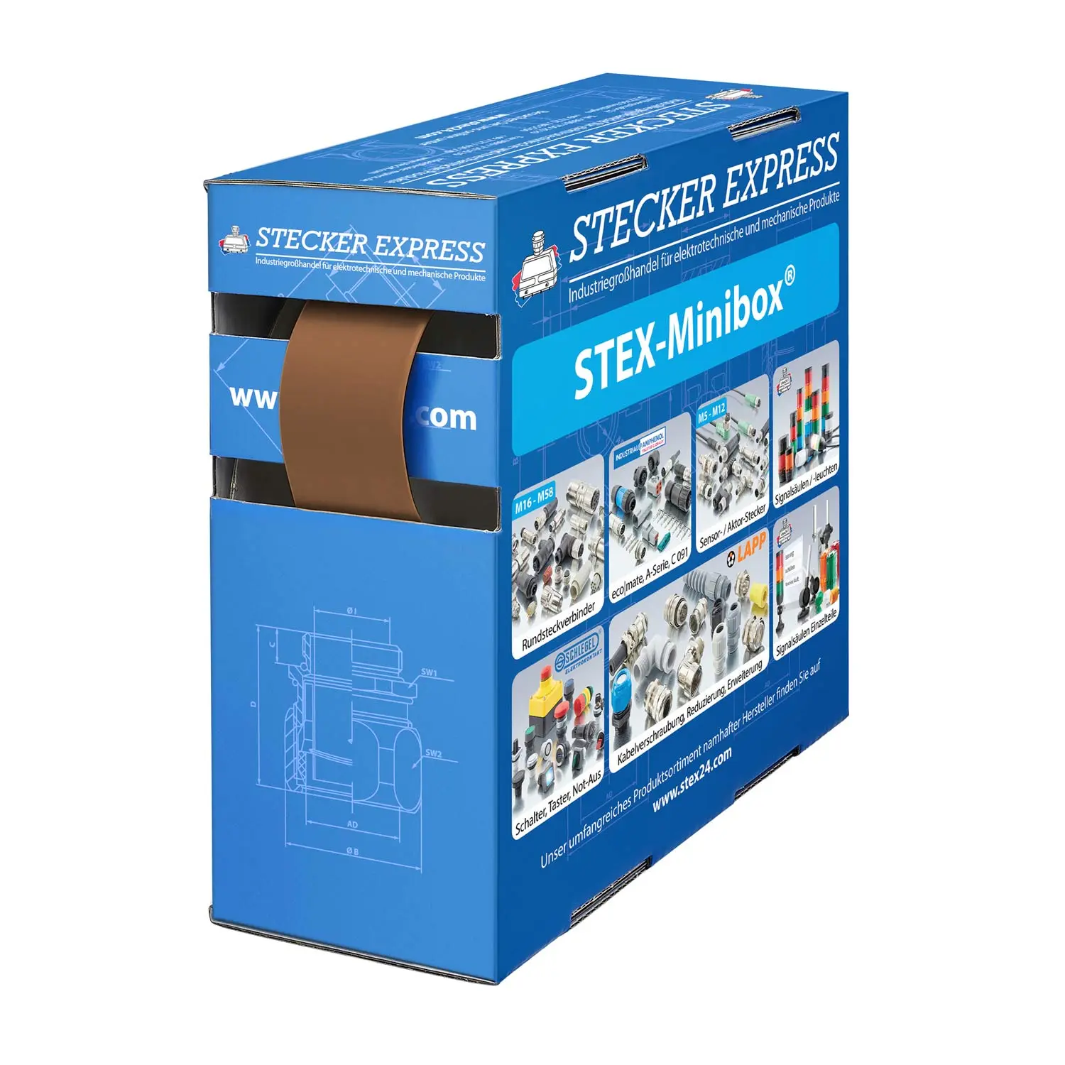 136453 STEX24 Schrumpfschlauch 2:1, Minibox mit 4,0m, braun 19,0/9,5mm, 3/4 Zoll, WSB2 Schrumpftemperatur mind. 110°C, vollständig bei mind. 120°C