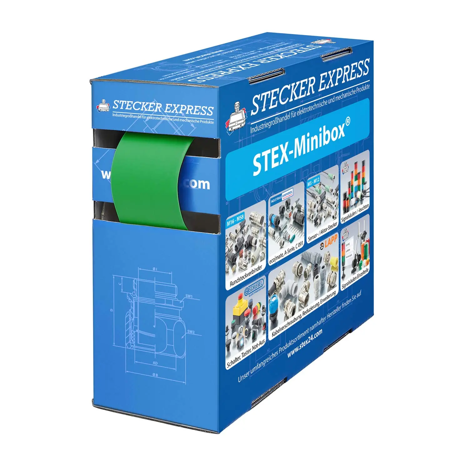 136499 STEX24 Schrumpfschlauch 3:1, Minibox mit 1,4m, grün 24,0/8,0mm, 1 Zoll, WSB3 Schrumpftemperatur mind. 70°C, vollständig bei mind. 100°C