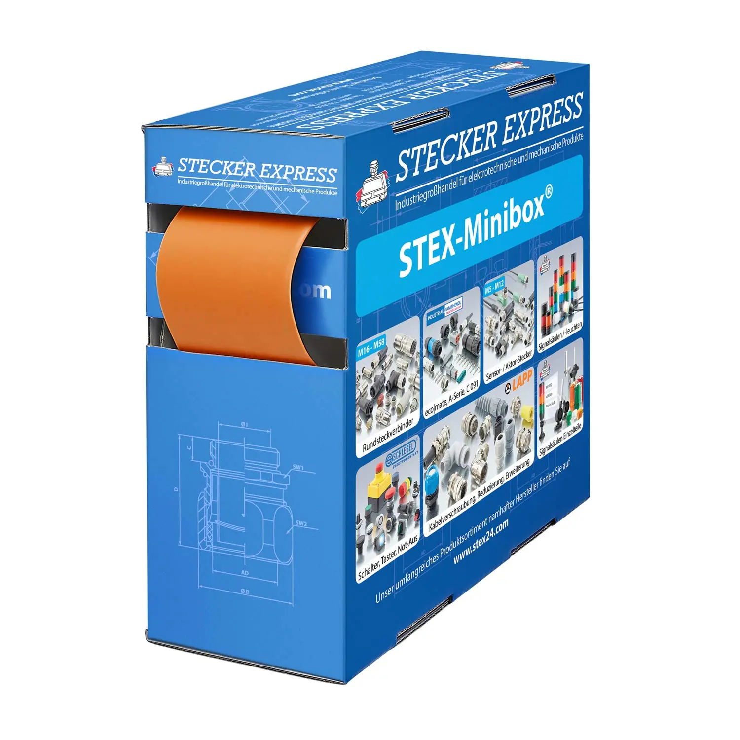 Produktfoto 1 von 136501 STEX24 Schrumpfschlauch 2:1, Minibox mit 1,9m, orange 32,0/16,0mm, 1 1/4 Zoll, WSB2 Schrumpftemperatur mind. 70°C, vollständig bei mind. 100°C