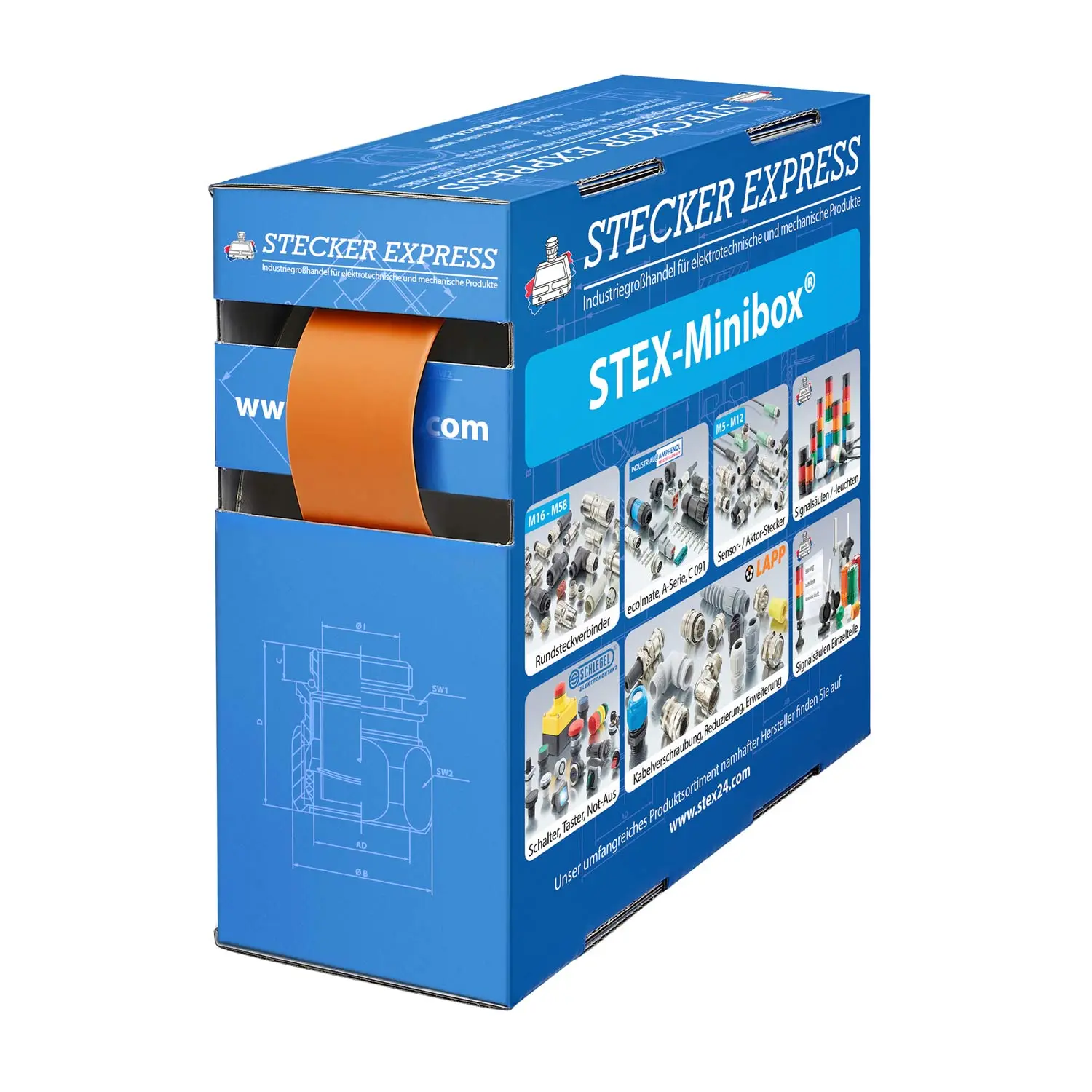 Produktfoto 1 von 136502 STEX24 Schrumpfschlauch 2:1, Minibox mit 3,6m, orange 19,0/9,5mm, 3/4 Zoll, WSB2 Schrumpftemperatur mind. 70°C, vollständig bei mind. 100°C