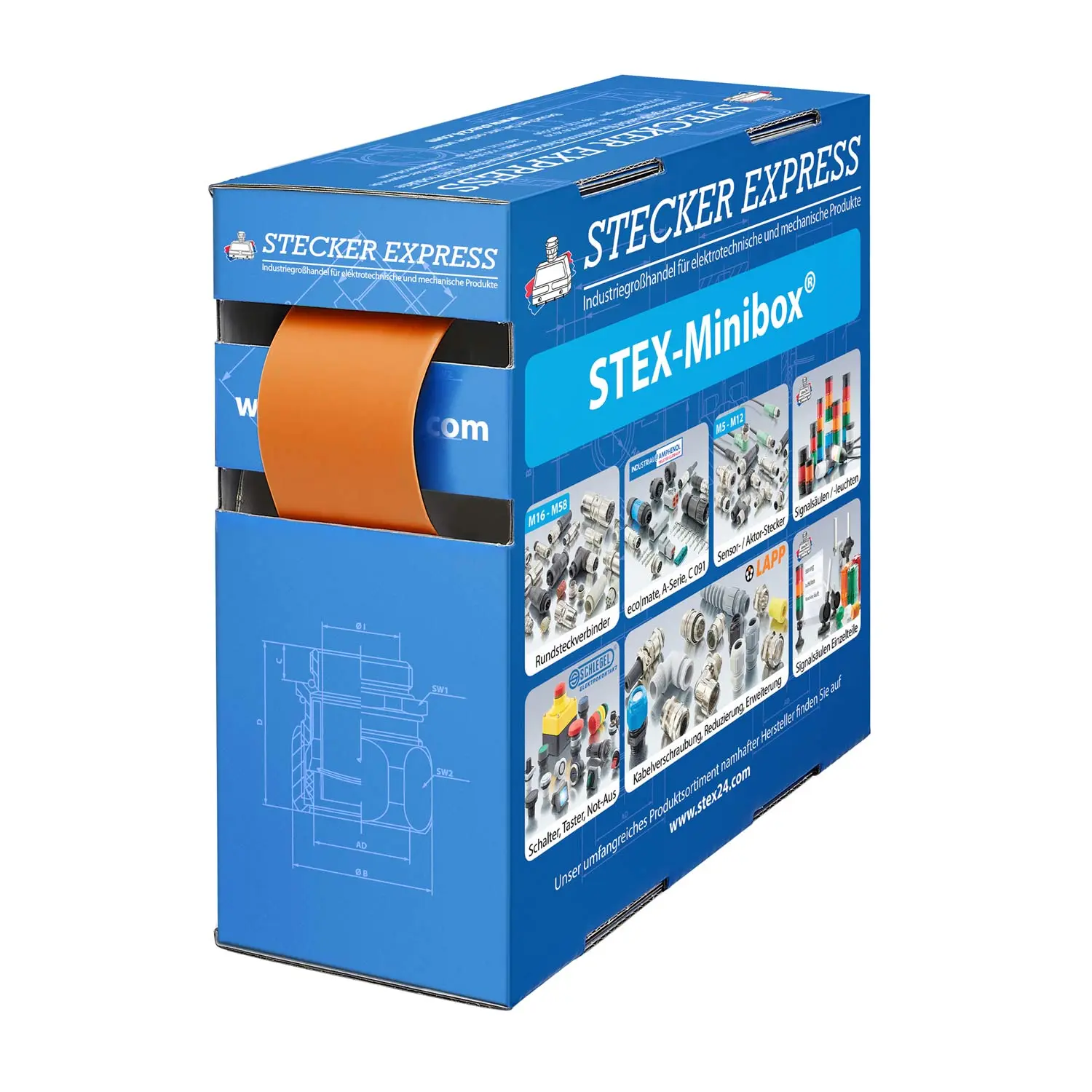 Produktfoto 1 von 136511 STEX24 Schrumpfschlauch 2:1, Minibox mit 2,8m, orange 25,4/12,7mm, 1 Zoll, WSB2 Schrumpftemperatur mind. 70°C, vollständig bei mind. 100°C