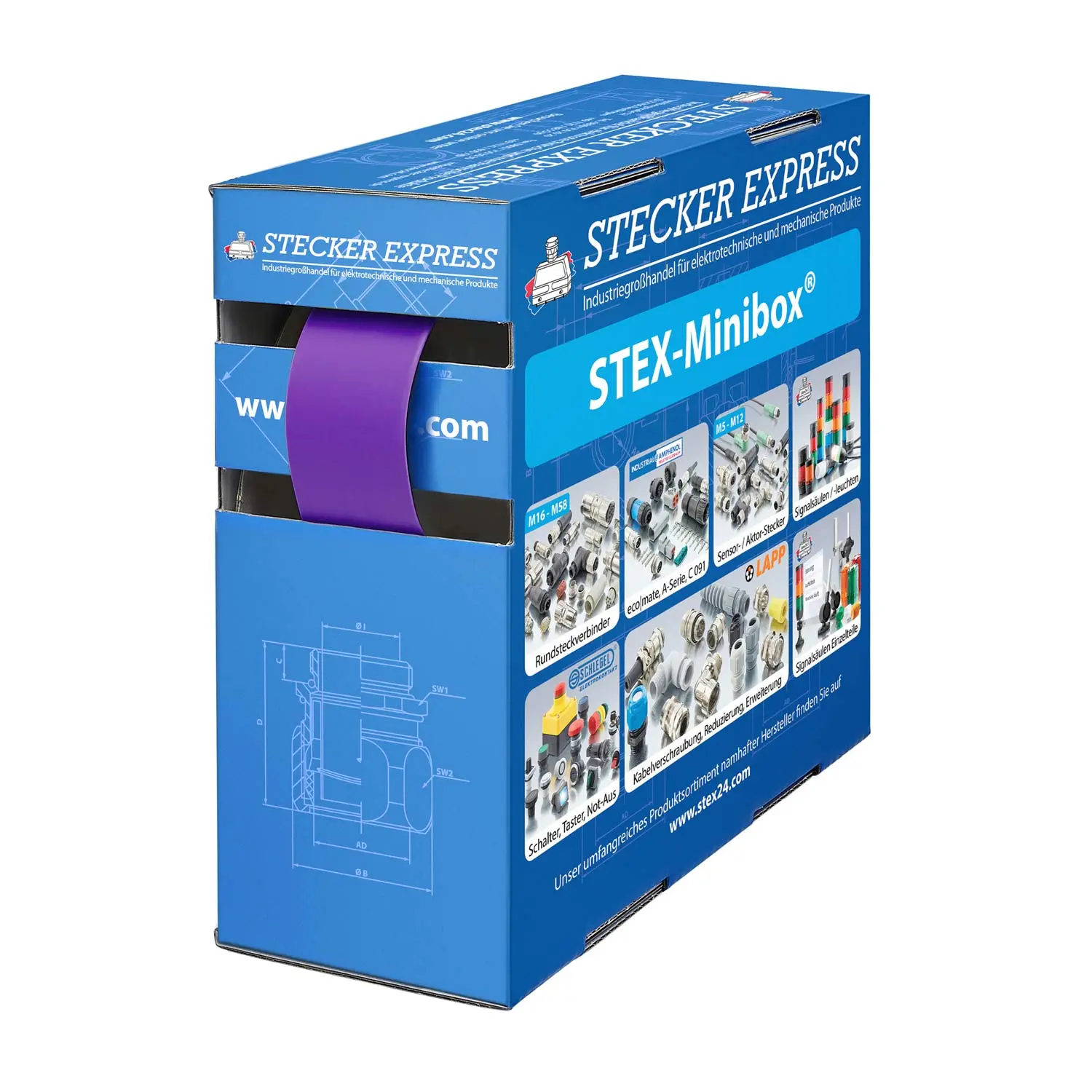 Produktfoto 1 von 136522 STEX24 Schrumpfschlauch 2:1, Minibox mit 4,6m, violett 16,0/8,0mm, 5/8 Zoll, WSB2 Schrumpftemperatur mind. 70°C, vollständig bei mind. 100°C