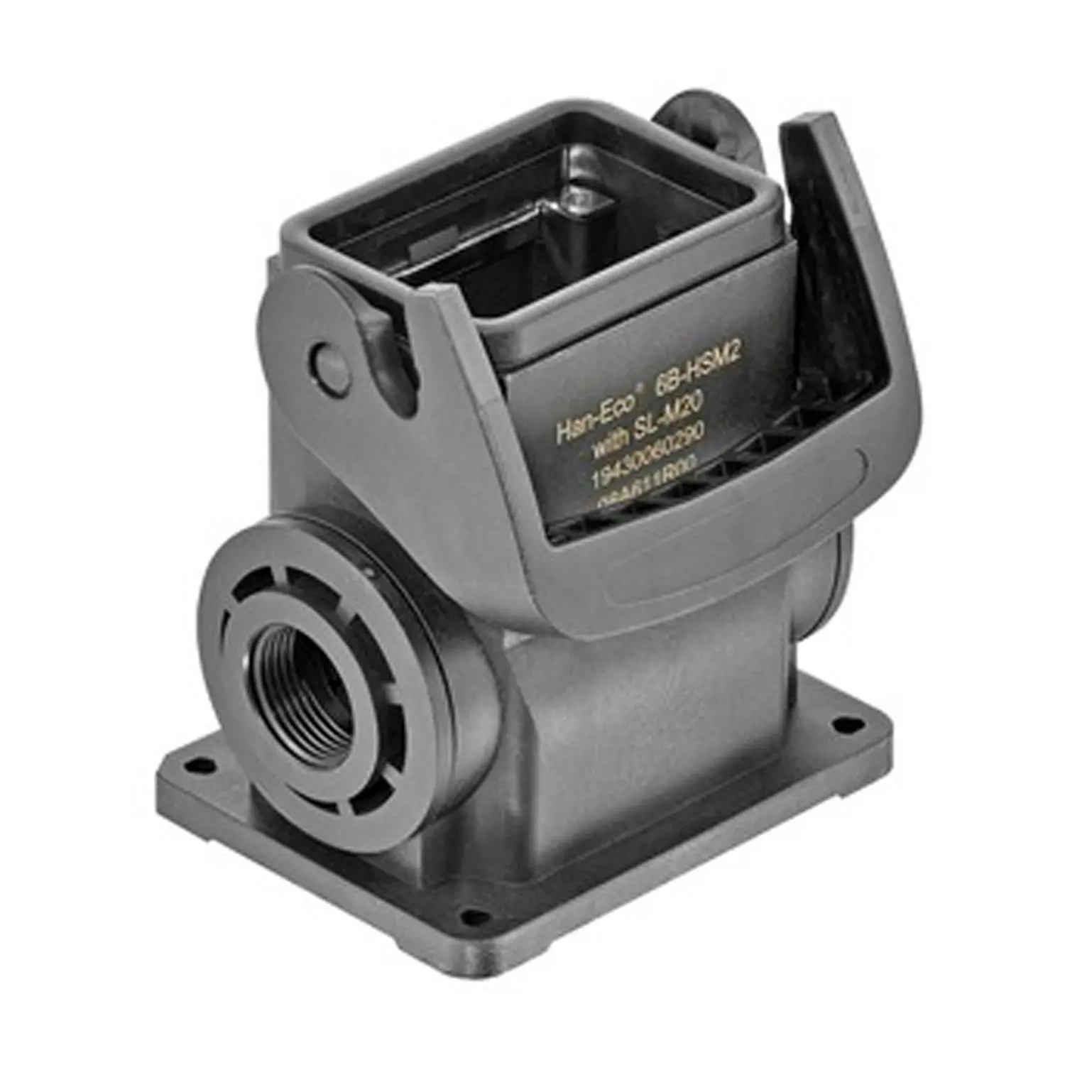 Produktfoto 1 von 19430060290 Harting Han ECO 6B Sockelgehäuse ohne Kabelverschraubung, 2xM20 seitlicher Kabelabgang, mit 1 Längsbügel
