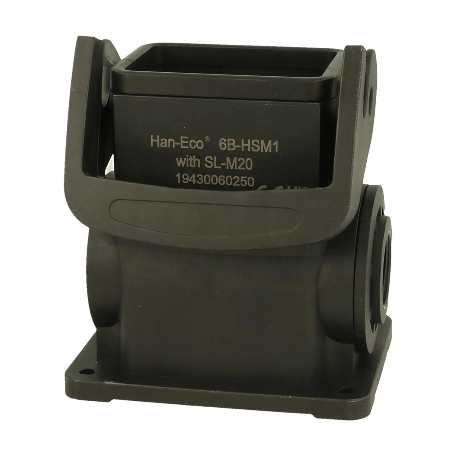 Produktfoto 1 von 19430060250 Harting Han ECO 6B Sockelgehäuse ohne Kabelverschraubung, 1xM20 seitlicher Kabelabgang, mit 1 Längsbügel