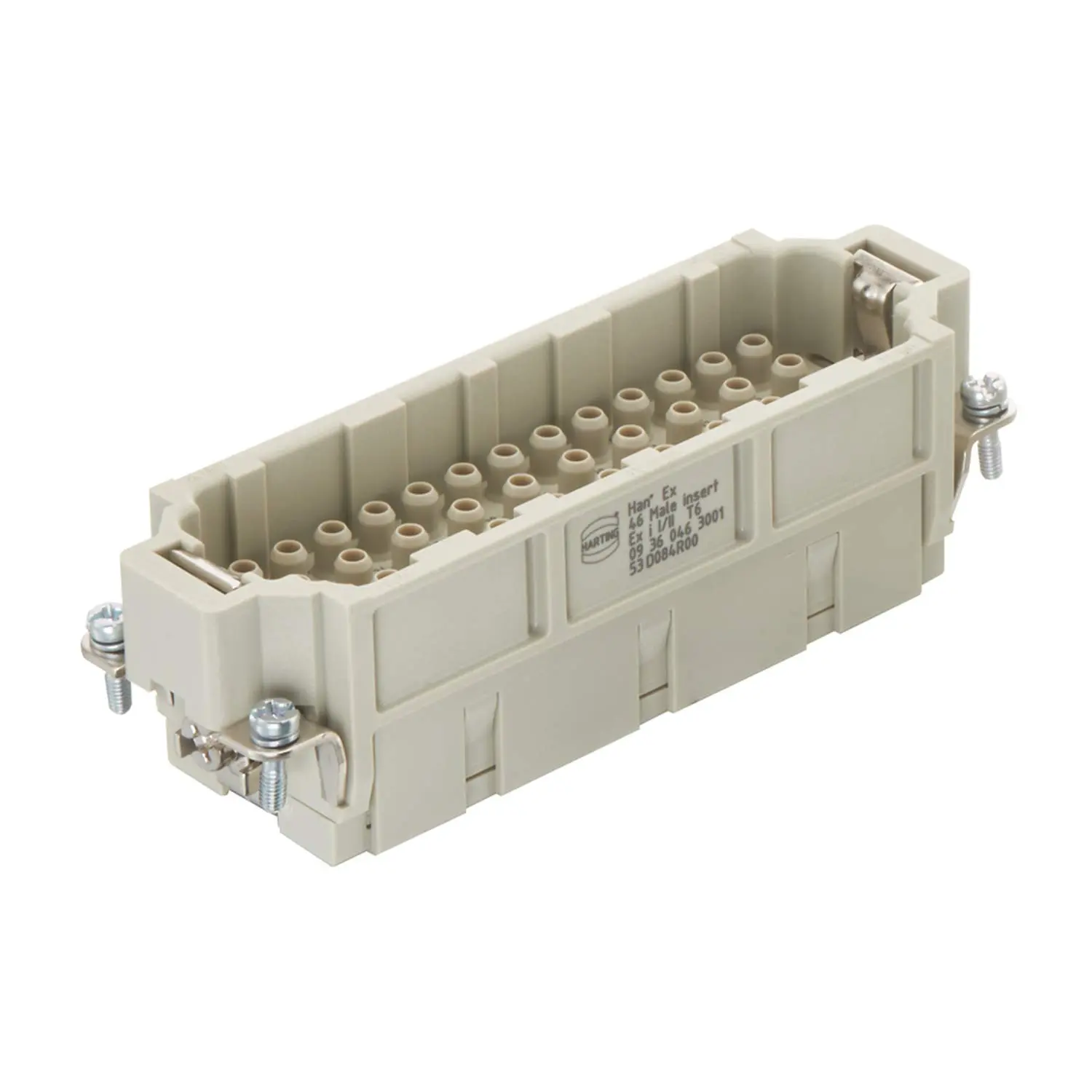 Produktfoto 1 von 09360463001 HARTING Han 46Ex Stifteinsatz (M) Crimpanschluss, 46-polig+PE 90V, 16A