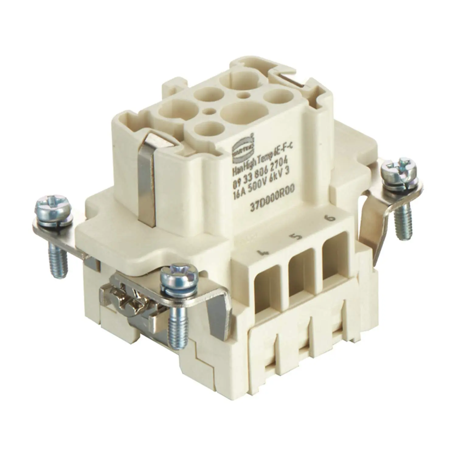 Produktfoto 1 von 09338062704 HARTING Han High Temp 6E Buchseneinsatz (F) Crimpanschluss, 6-polig+PE 500V, 16A