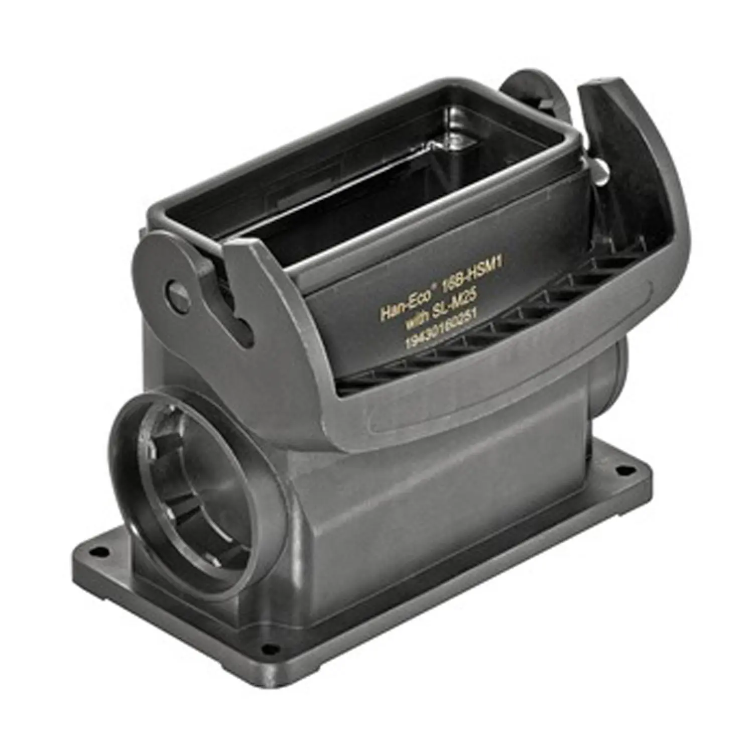 Produktfoto 1 von 19430160251 Harting Han ECO 16B Sockelgehäuse ohne Kabelverschraubung, 1xM25 seitlicher Kabelabgang, mit 1 Längsbügel