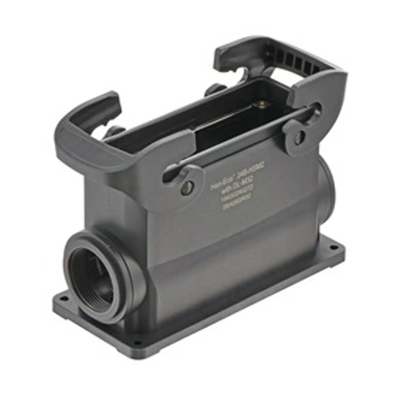Produktfoto 1 von 19430240272 Harting Han ECO 24B Sockelgehäuse ohne Kabelverschraubung, 2xM32 seitlicher Kabelabgang, mit 2 Querbügeln