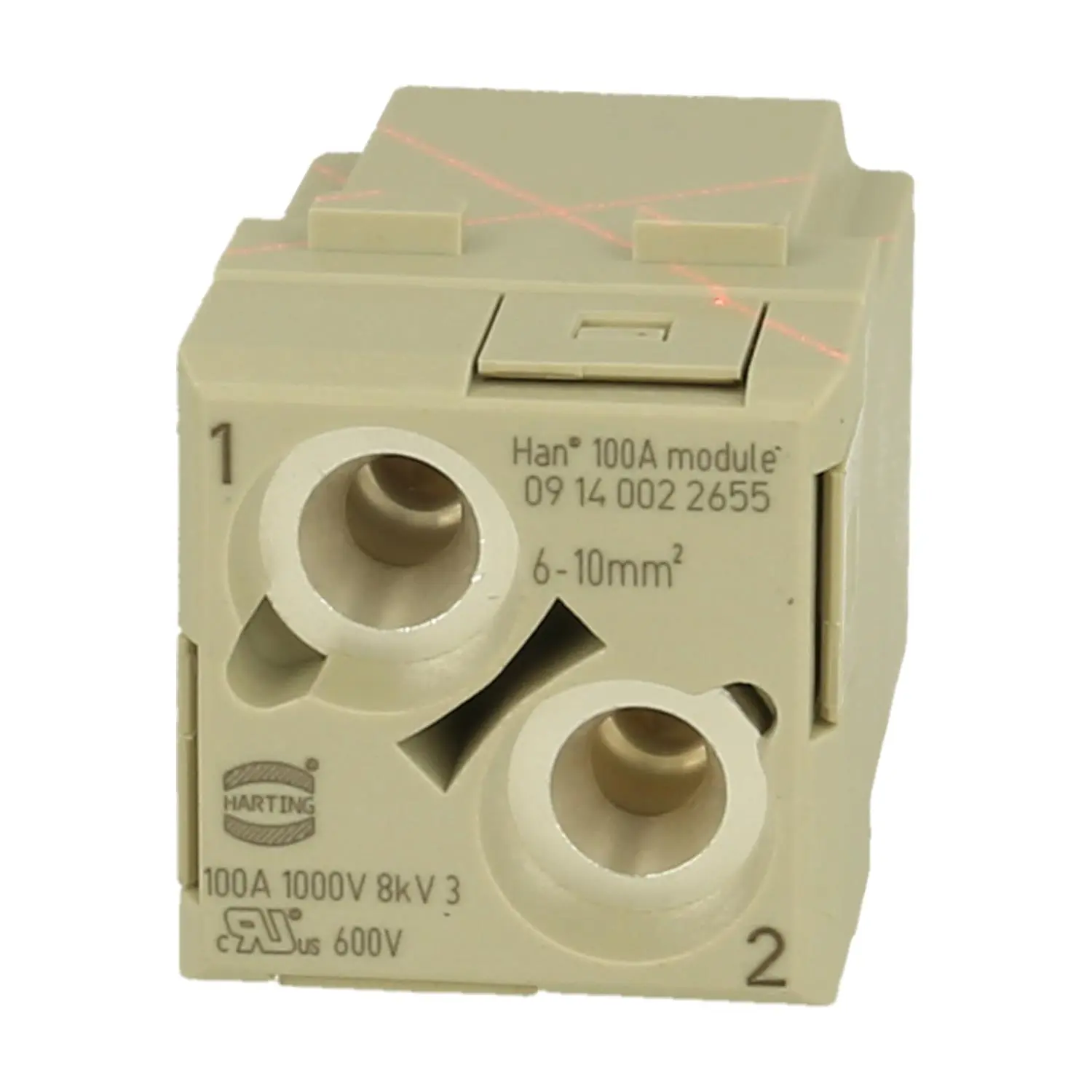 Produktfoto 1 von 09140022655 HARTING Han 100 Ampere Modul Stifteinsatz (M) Axialschraubanschluss, 2-polig 1000V