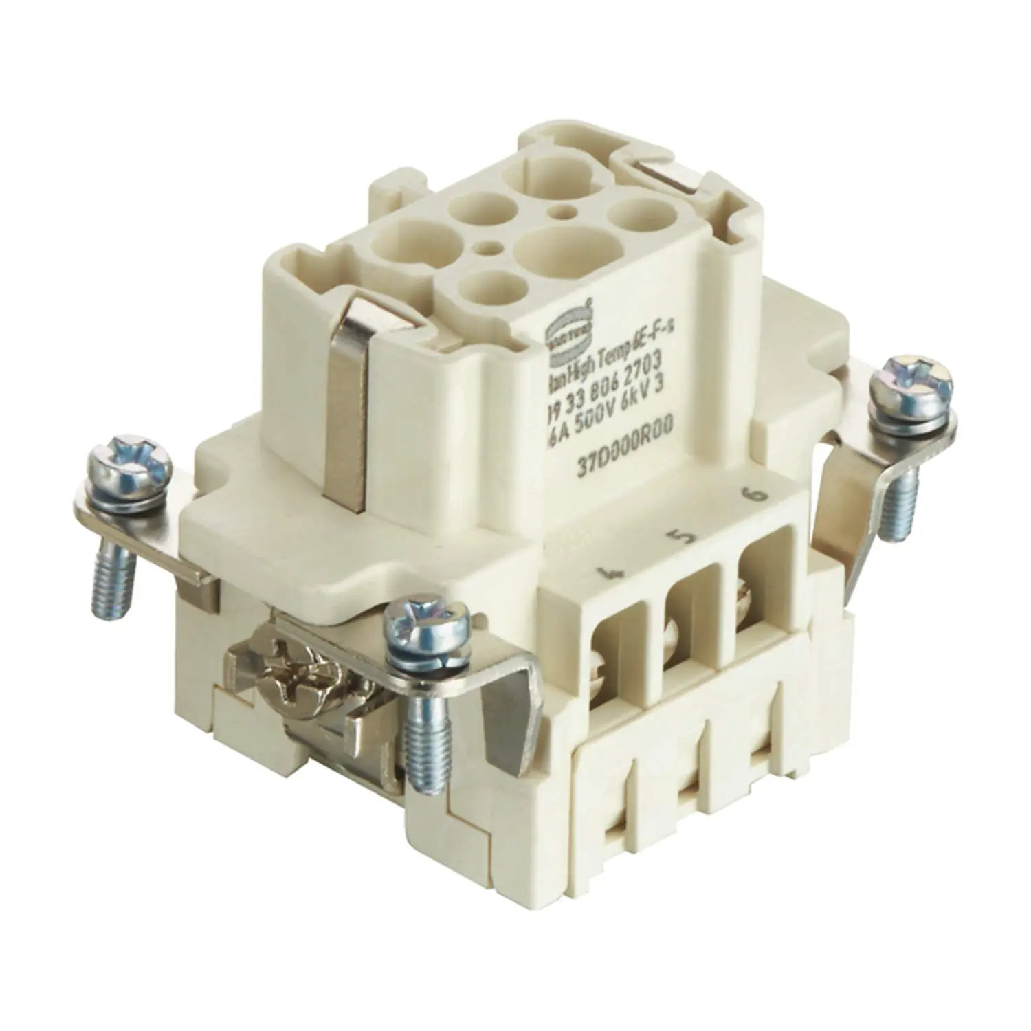 Produktfoto 1 von 09338062703 HARTING Han High Temp 6E Buchseneinsatz (F) Schraubanschluss, 6-polig+PE 500V, 16A
