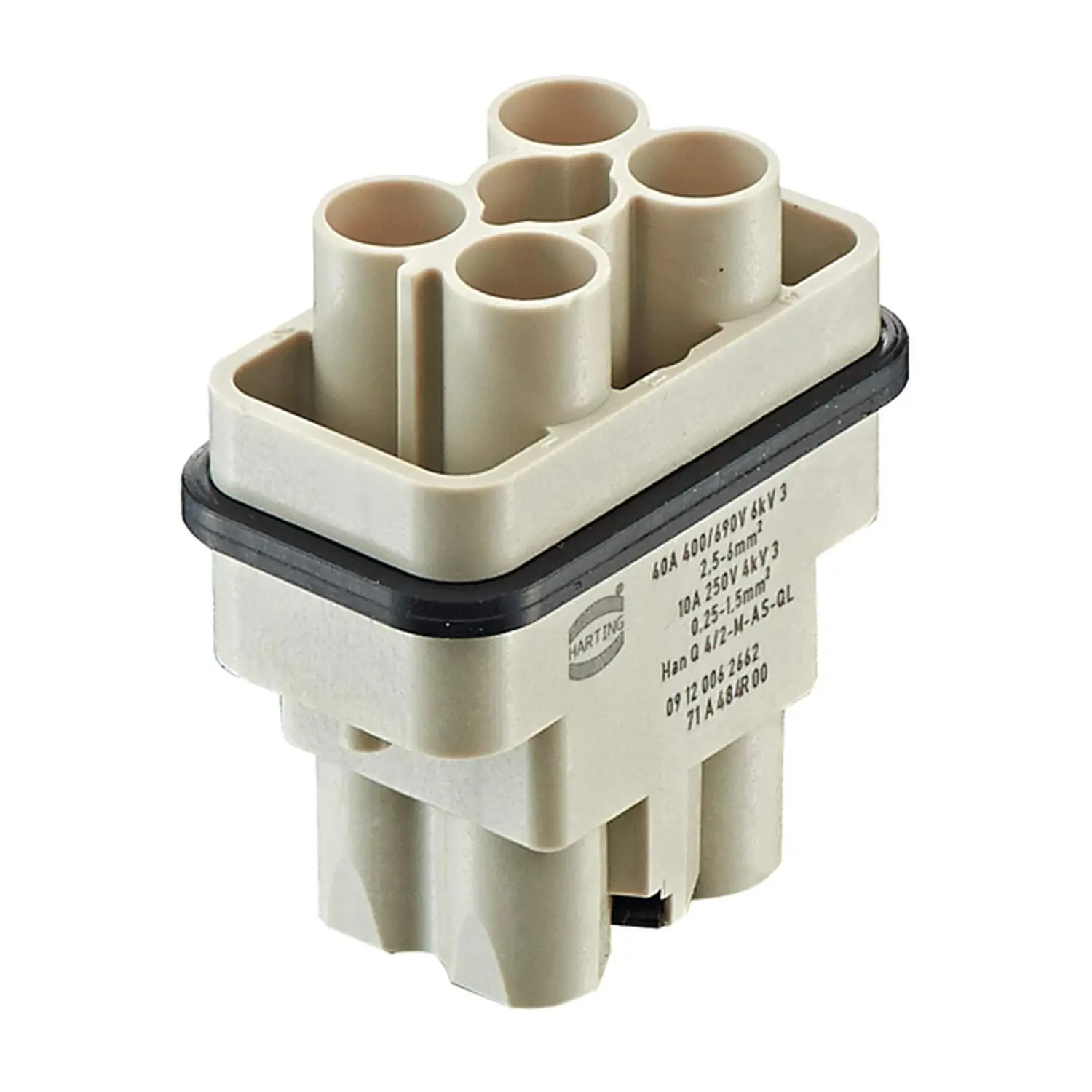Produktfoto 1 von 09120062662 HARTING Han Q4/2 Stifteinsatz (M) Axialschraub- / Quick-Lock-Anschluss, 6-polig 4/2+PE 400V/690V - 250V Steuerkontakt, 40A/10A