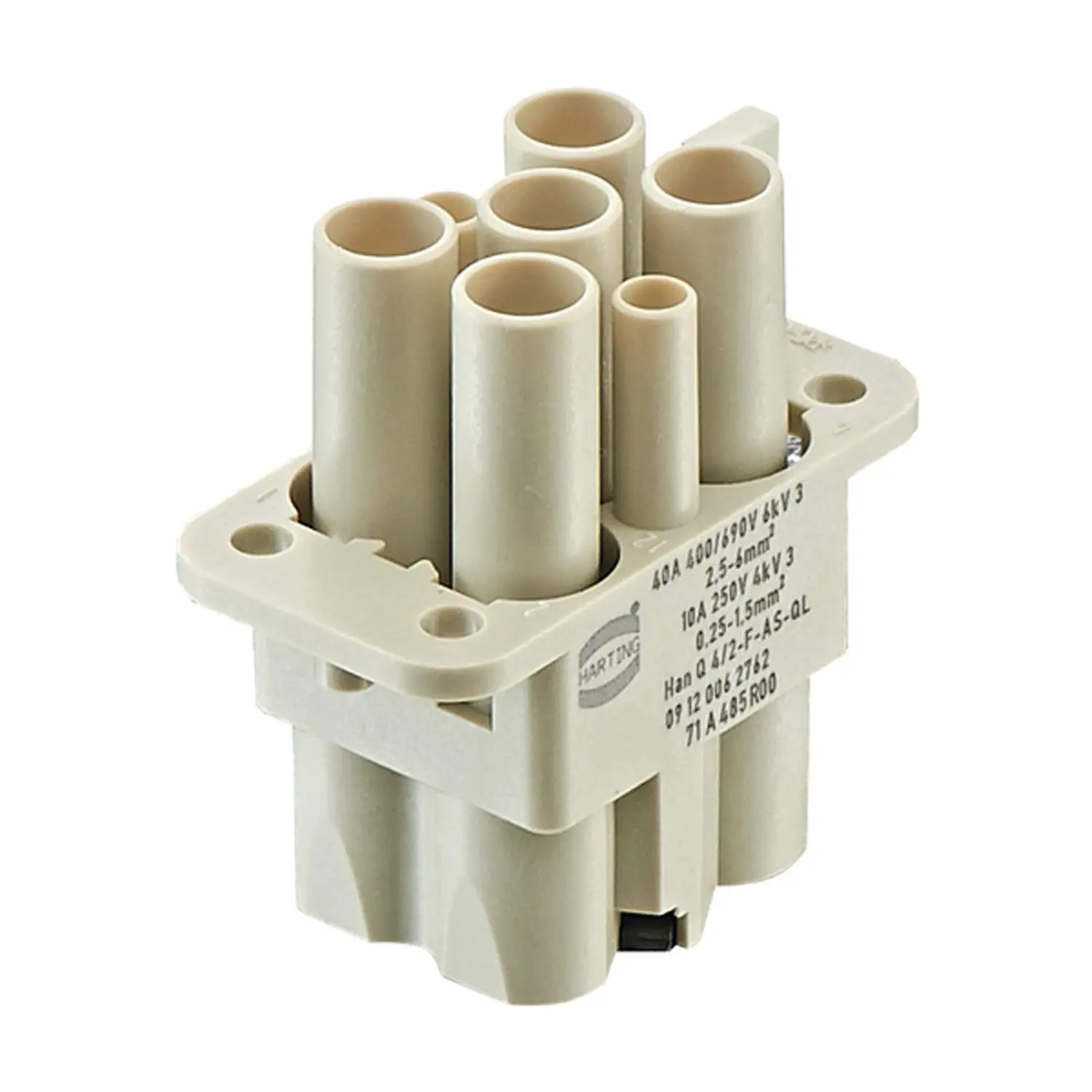Produktfoto 1 von 09120062762 HARTING Han Q4/2 Buchseneinsatz (F) Axialschraub- / Quick-Lock-Anschluss, 6-polig 4/2+PE 400V/690V - 250V Steuerkontakt, 40A/10A
