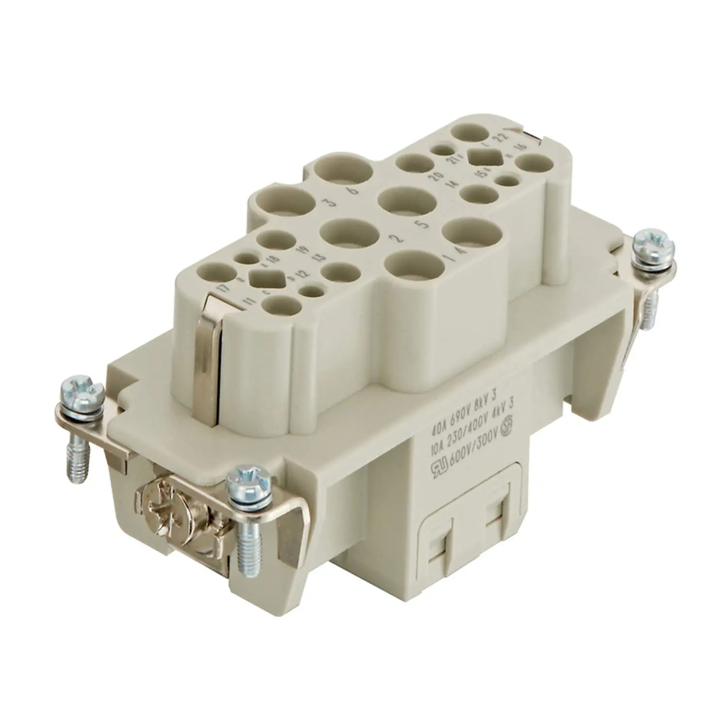 Produktfoto 1 von 09380183102 HARTING Han K6/12 Buchseneinsatz (F) Crimpanschluss, 18-polig 6/12+PE 690V Steuerkontakt 230V/400V, 40A/10A