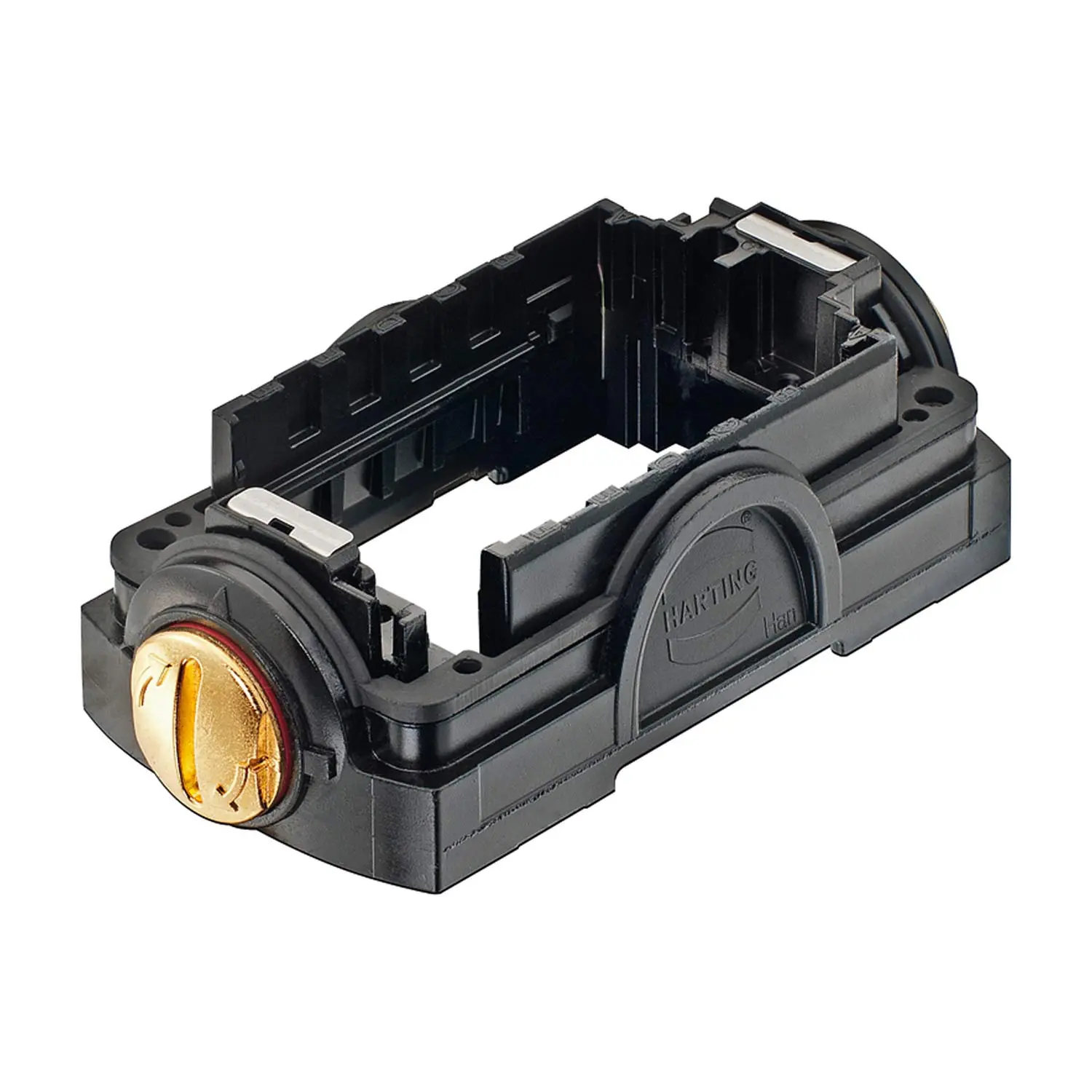 Produktfoto 1 von 11136000110 Harting Han-Yellock 60 Outdoor Trägergehäuse Druckknopf mit Schlitz Druckknopfverriegelung