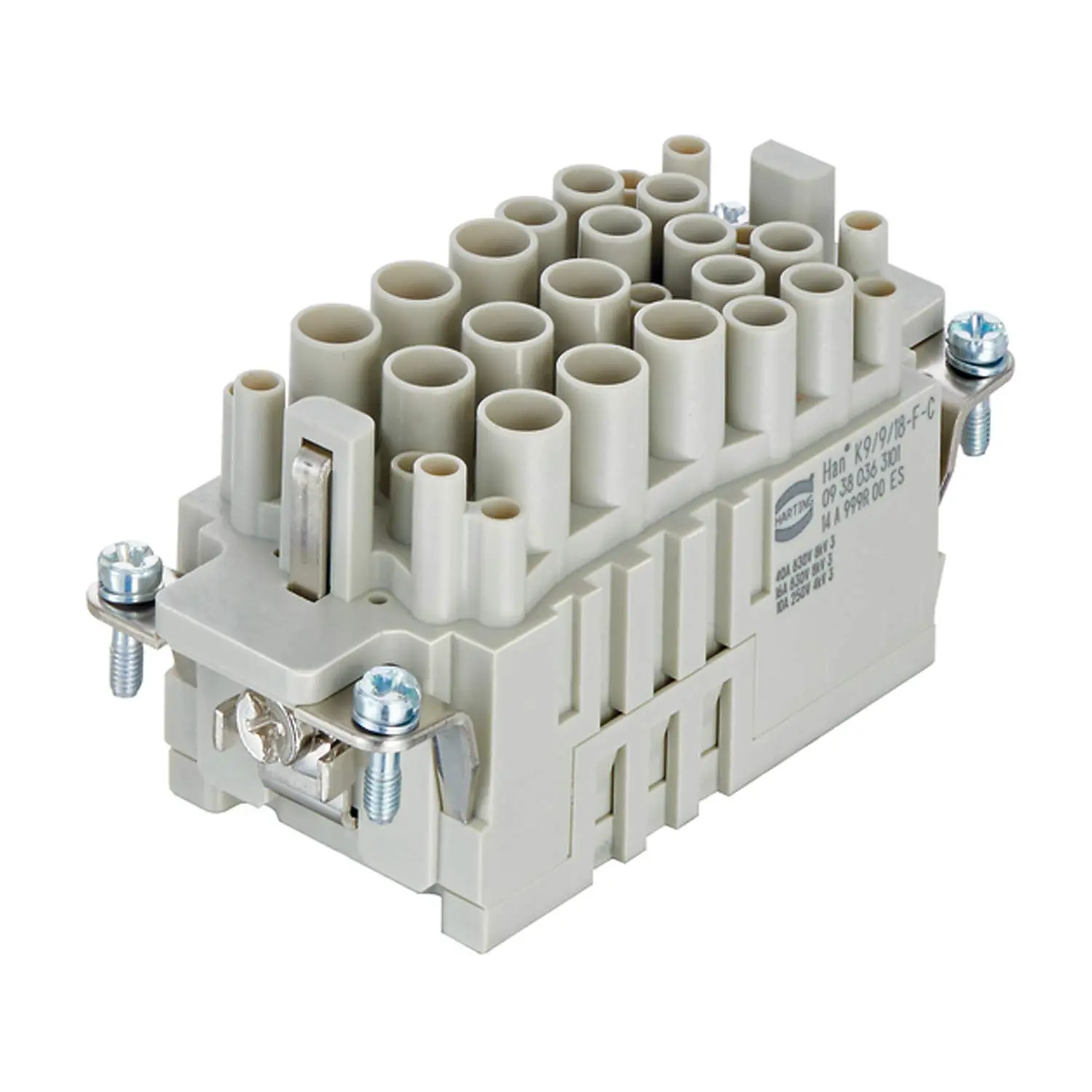 Produktfoto 1 von 09380363101 HARTING Han K9/9/18 Buchseneinsatz (F) Crimpanschluss, 36-polig 18/18+PE Steuerkontakt830V/250V, 40A/10A