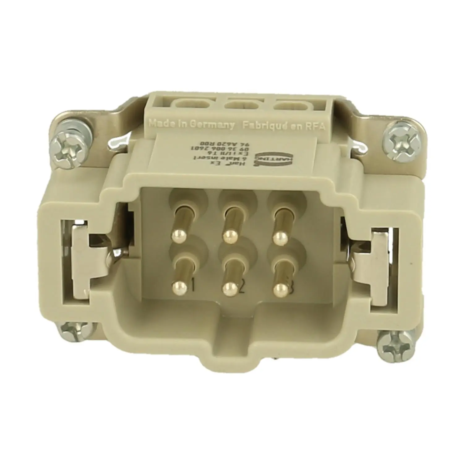 Produktfoto 1 von 09360062601 HARTING Han 6Ex Stifteinsatz (M) Schraubanschluss, 6-polig+PE 90V, 16A