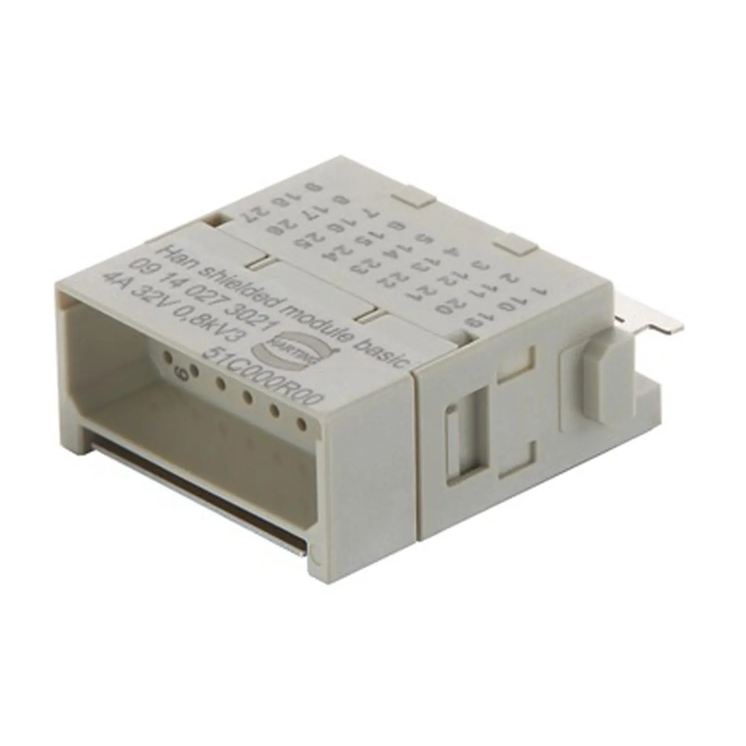 Produktfoto 1 von 09140273021 HARTING Han Shielded Modul Basic + Schirm 180 Stifteinsatz (M) Crimpanschluss, 27-polig+Schirmung 32V, 4A