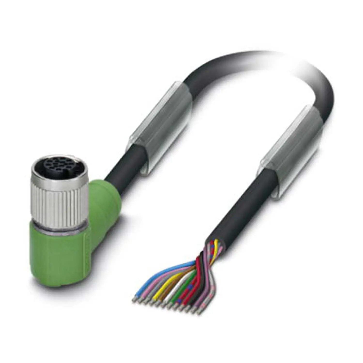 Produktfoto 1 von M12 Sensorleitung PVC 12-polig Buchse gewinkelt A-Kodierung, Länge 7,0 Meter tiefschwarz RAL 9005, Kabel Außendurchmesser 5,9mm