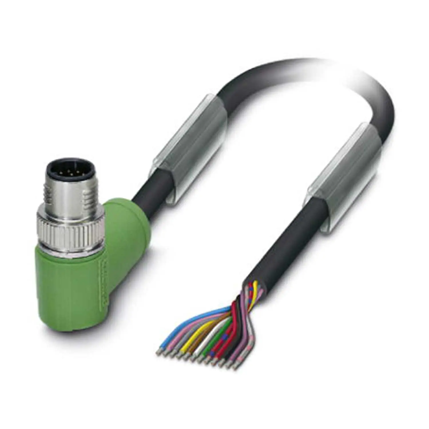 Produktfoto 1 von M12 Sensorleitung PVC 12-polig Stift gewinkelt A-Kodierung, Länge 7,0 Meter tiefschwarz RAL 9005, Kabel Außendurchmesser 5,9mm