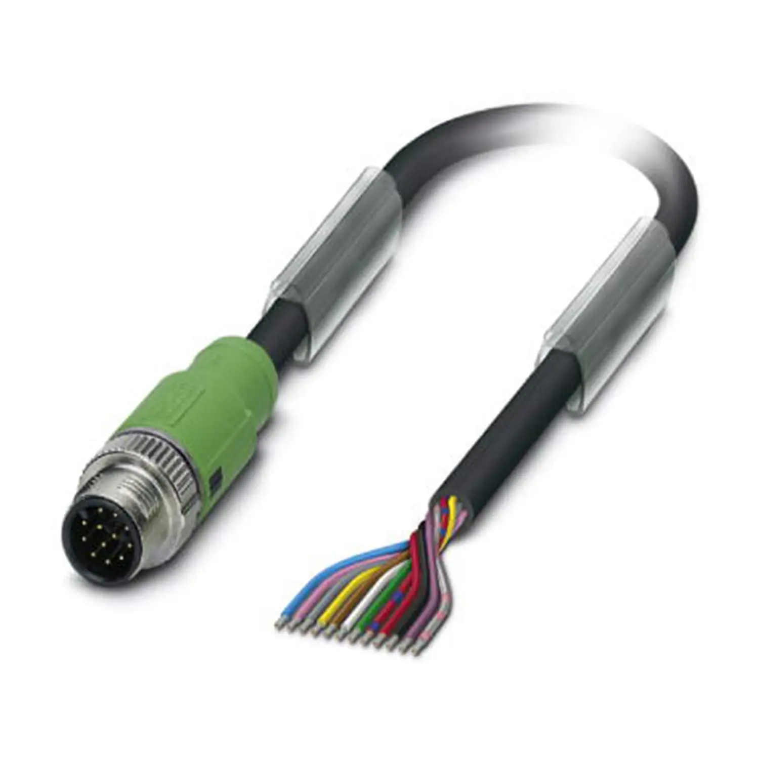 Produktfoto 1 von M12 Sensorleitung PUR 12-polig Stift gerade schleppkettenfähig A-Kodierung, Länge 4,0 Meter tiefschwarz RAL 9005, Kabel Außendurchmesser 7,2mm