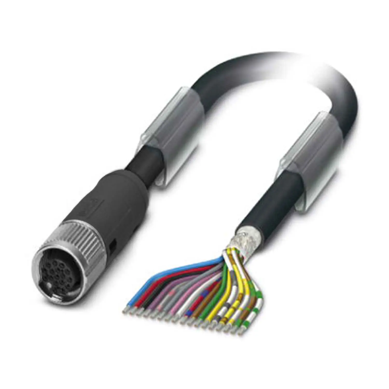 Produktfoto 1 von M12 Sensorleitung PUR 17-polig Buchse gerade geschirmt/schlepp. A-Kodierung, Länge 2,0 Meter tiefschwarz RAL 9005, Kabel Außendurchmesser 9,2mm