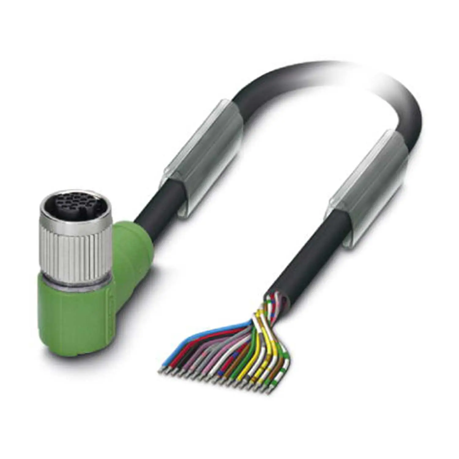 Produktfoto 1 von M12 Sensorleitung PUR 17-polig Buchse gewinkelt schleppkettenfähig A-Kodierung, Länge 9,0 Meter tiefschwarz RAL 9005, Kabel Außendurchmesser 8,0mm