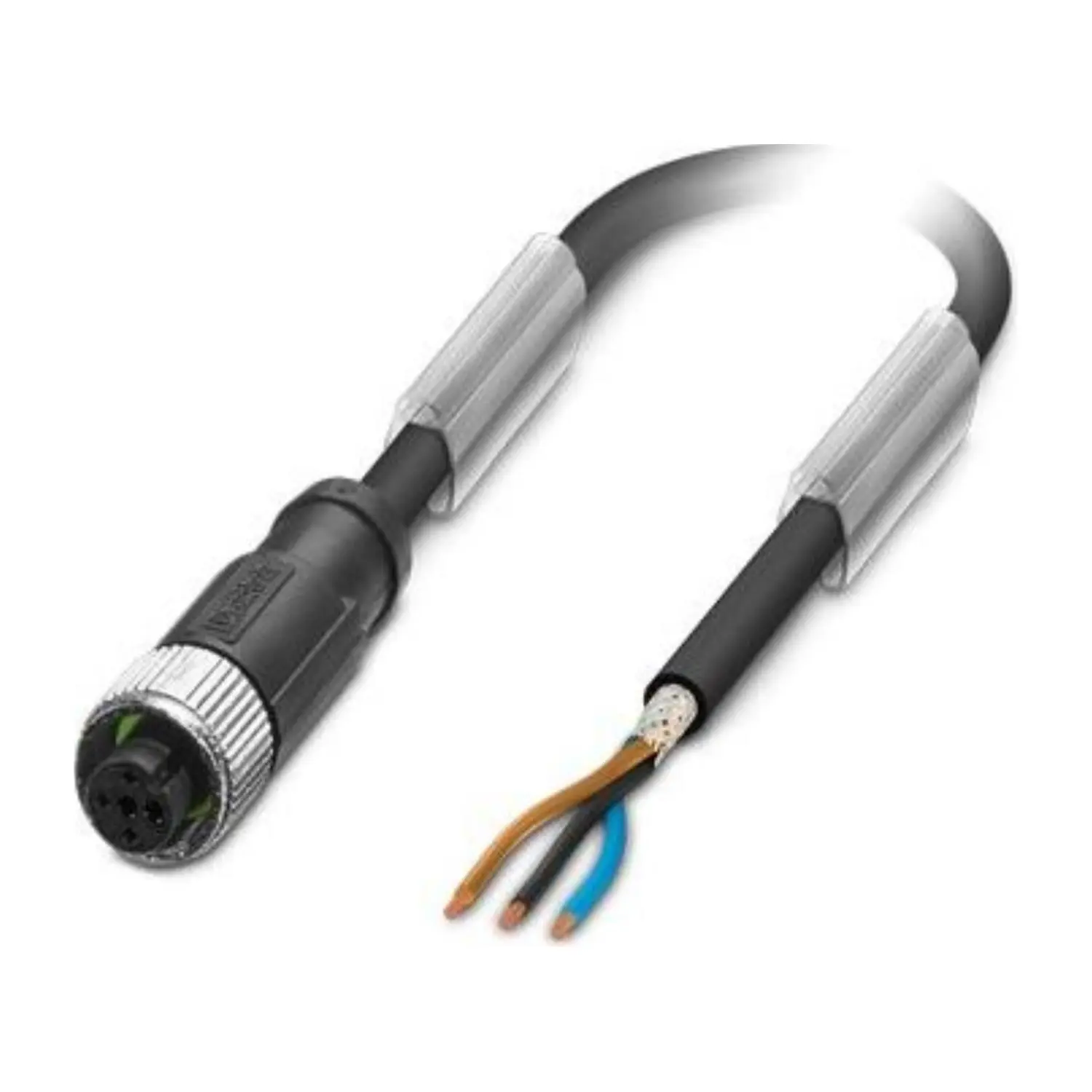 M12 Sensorleitung PUR 3-polig Buchse gerade geschirmt/schlepp. A-Kodierung, Länge 9,0 Meter schwarzgrau RAL 7021, Kabel Außendurchmesser 4,7mm