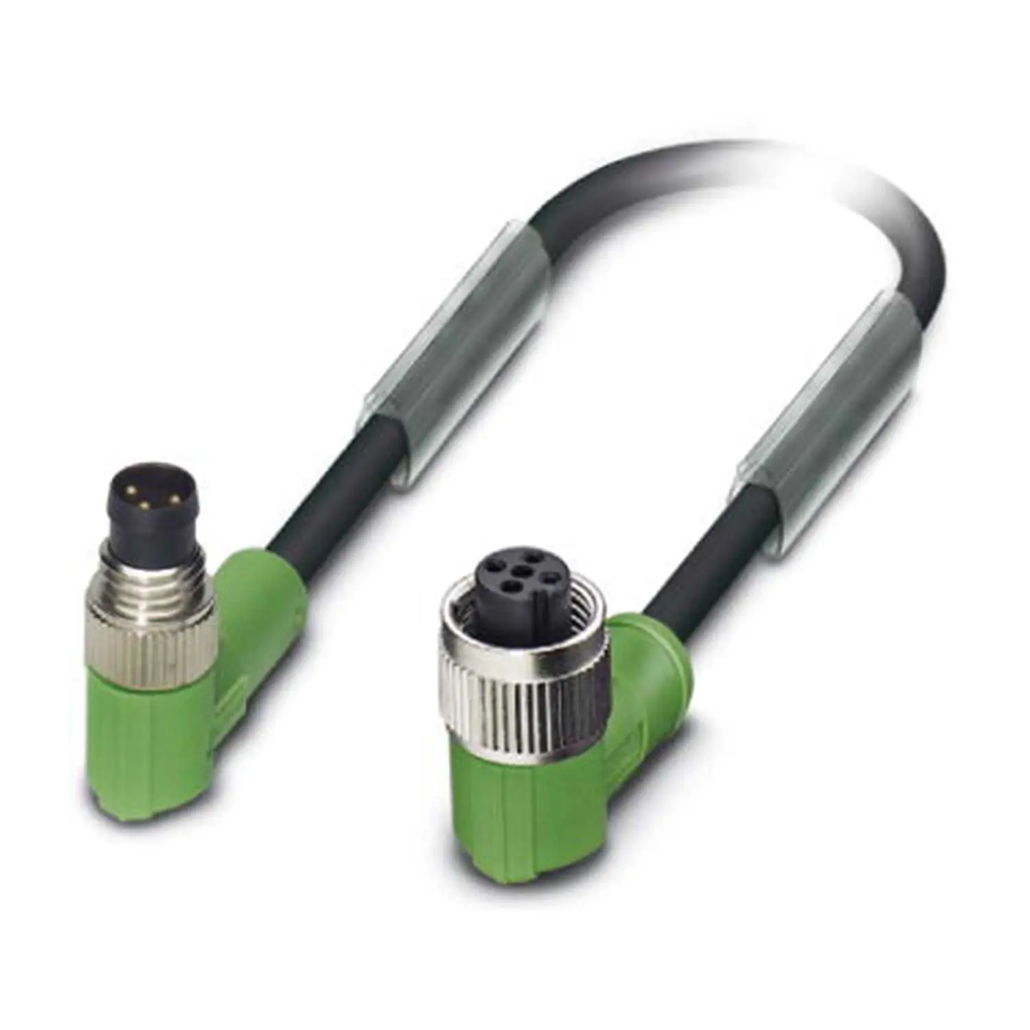 Produktfoto 1 von 1682498 Phoenix Contact M8/M12 Verbindungsleitung mit LED 1xStift/1xBuchse gewinkelt 3/3-pol. A-Kodierung, 24V, 4A, Aderanzahl 3, Länge 3,0 Meter Bauform Seite 1 1xM8 gewinkelt Stift