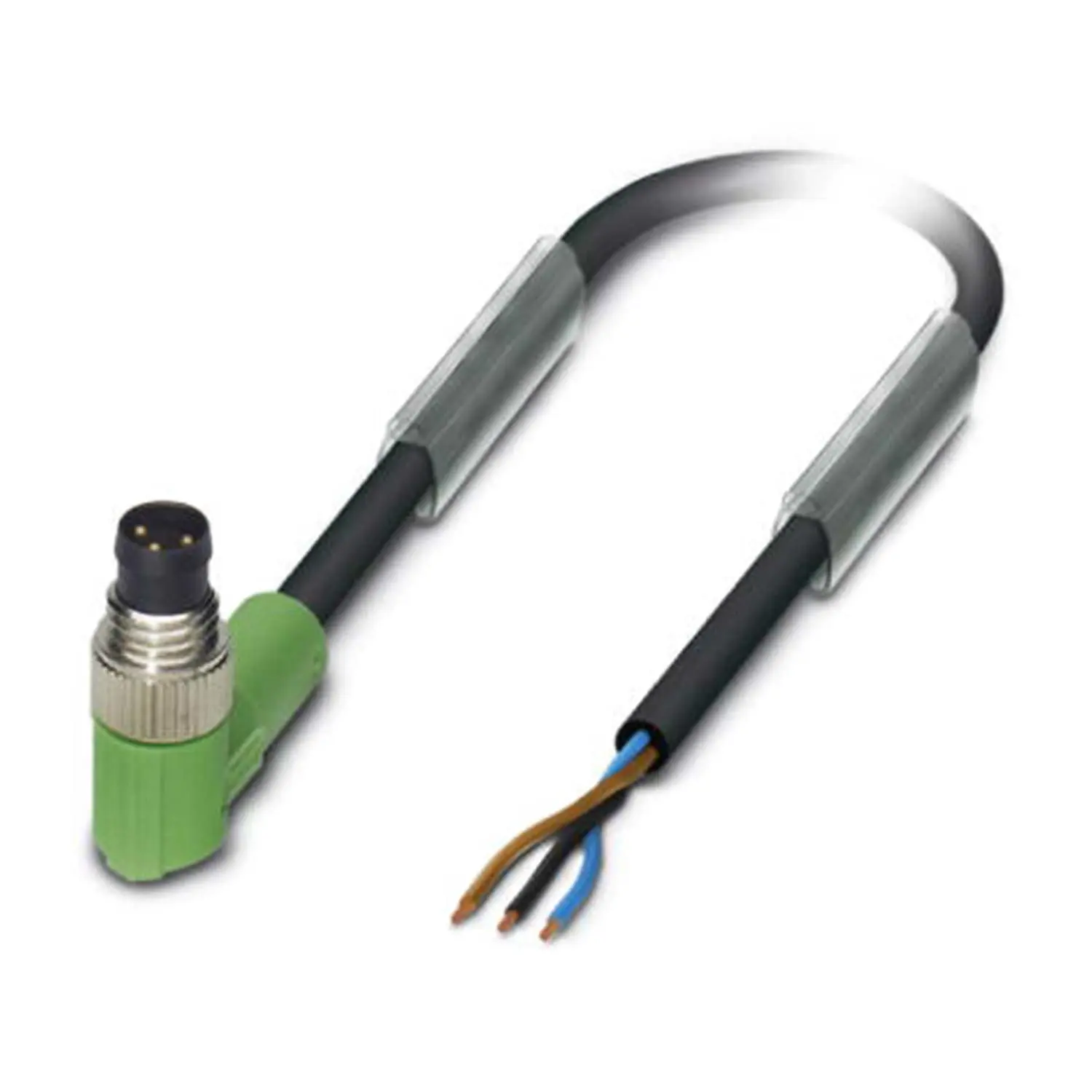 Produktfoto 1 von M8 Sensorleitung PUR 3-polig Stift gewinkelt schleppkettenfähig A-Kodierung, Länge 8,0 Meter schwarzgrau RAL 7021, Kabel Außendurchmesser 3,6mm