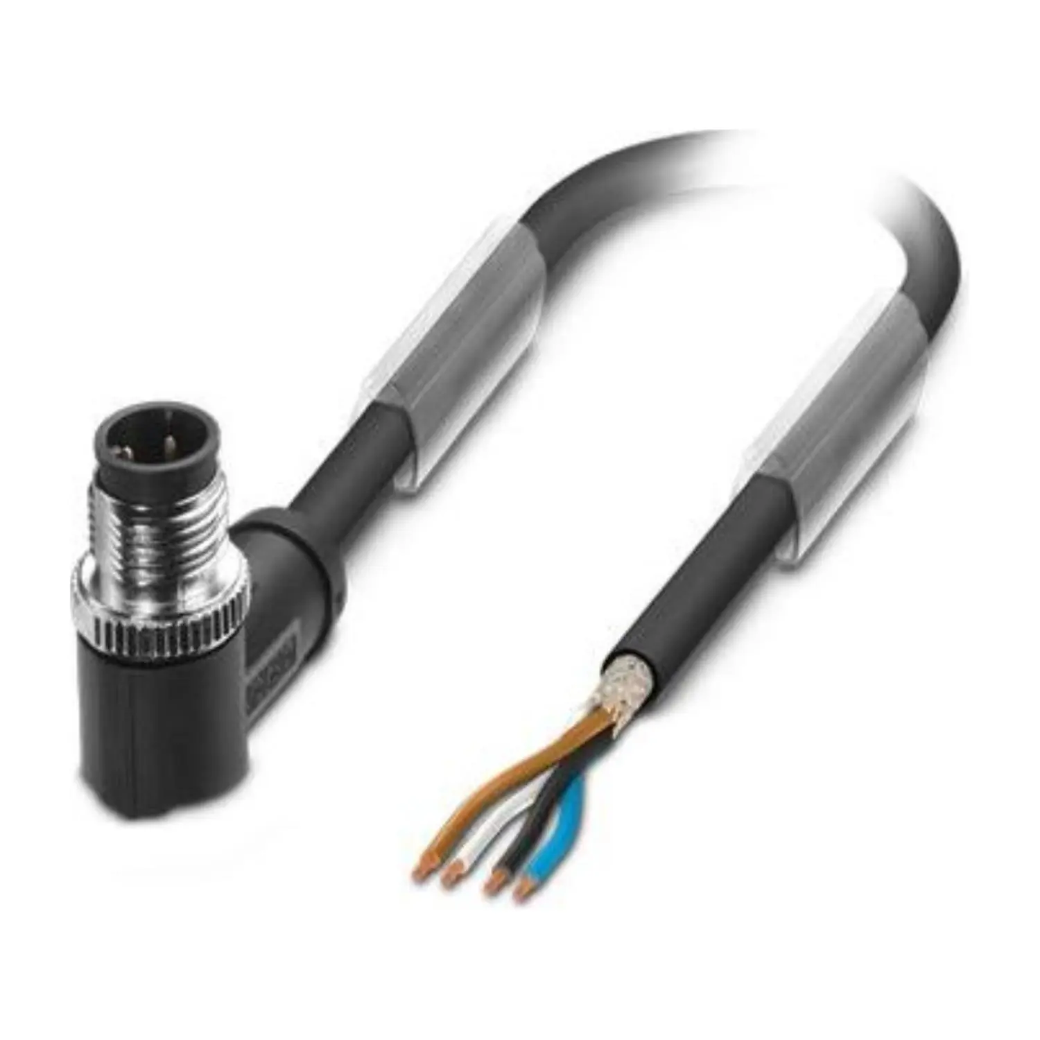 M12 Sensorleitung PUR 4-polig Stift gewinkelt geschirmt/schlepp. A-Kodierung, Länge 7,0 Meter schwarzgrau RAL 7021, Kabel Außendurchmesser 5,0mm