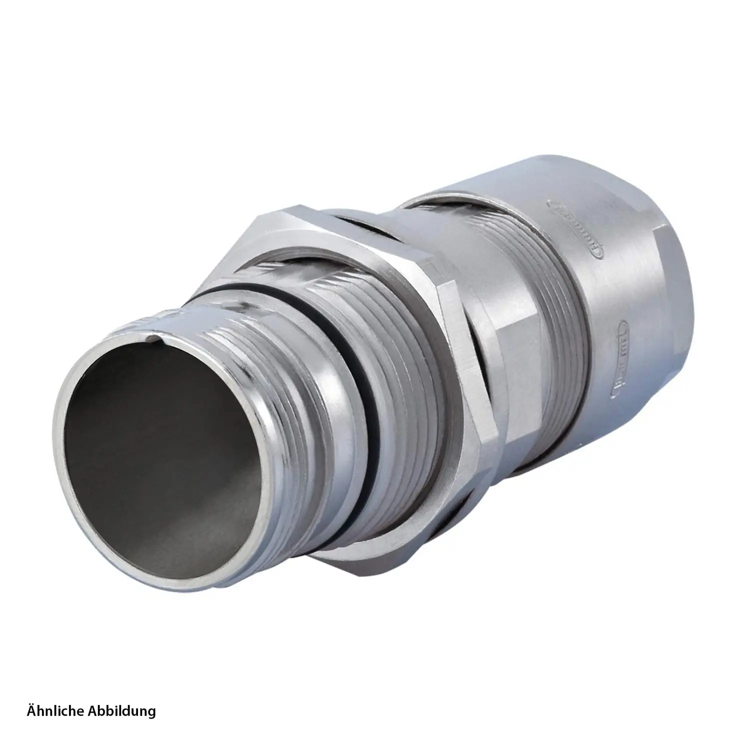 Produktfoto 1 von 748640000S HUMMEL M23 Signal Wanddurchführung Kupplung gerade mit Gegenmutter Hinterwand, Kabelabgang gerade, Klemmbereich 3,0mm - 7,0mm 200V, Farbe silber